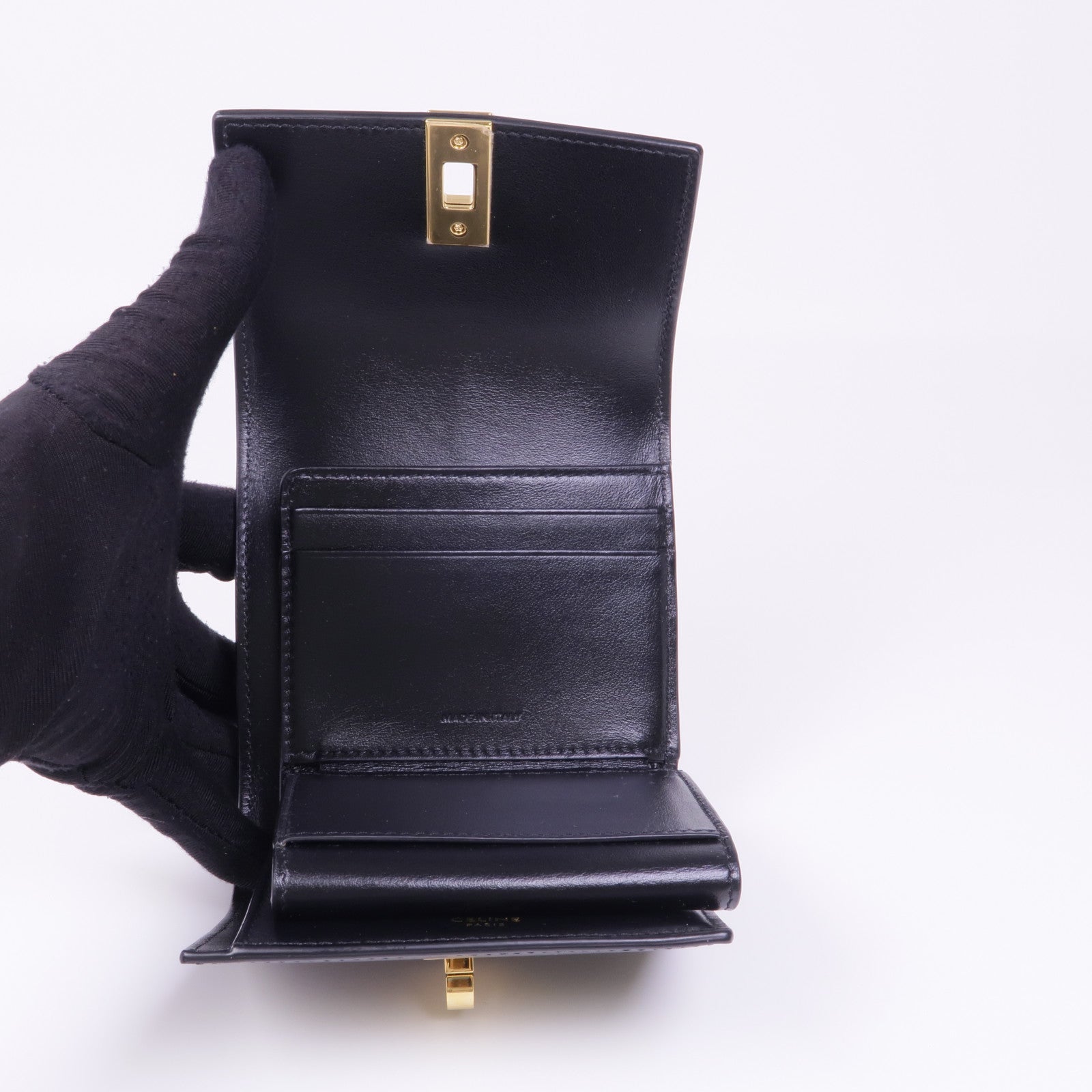 CELINE 牛皮皮革Trifold Wallet金扣錢包