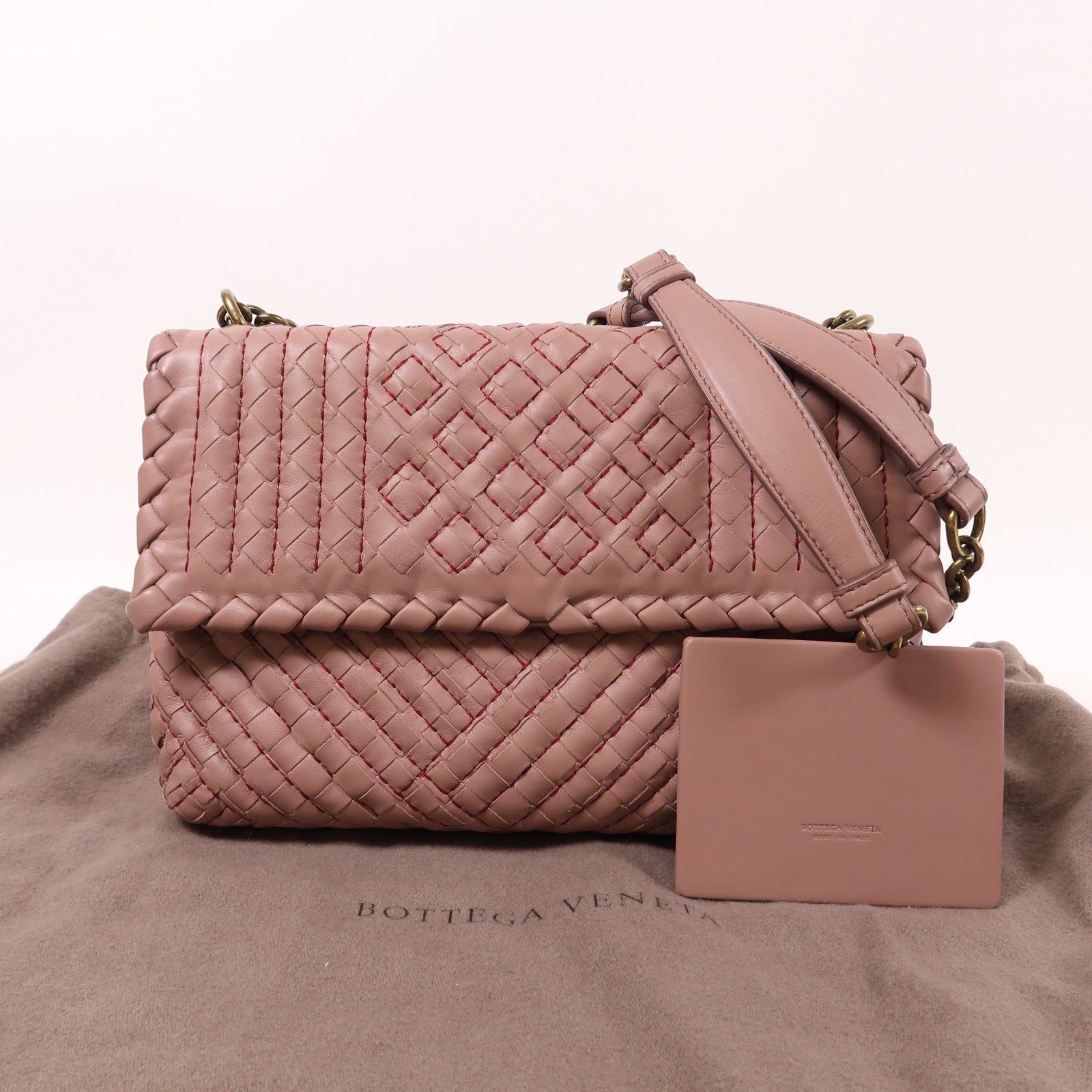 BOTTEGA VENETA 織紋牛皮皮革Shoulder Bag金扣肩背袋粉紅色
