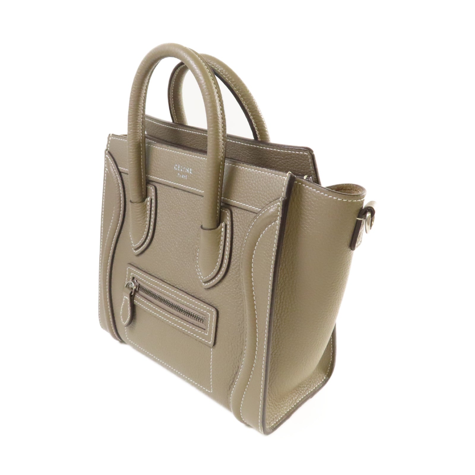 CELINE 【激減優惠】牛皮皮革Nano Luggage Shoulder Bag銀扣手挽肩背兩用袋灰色