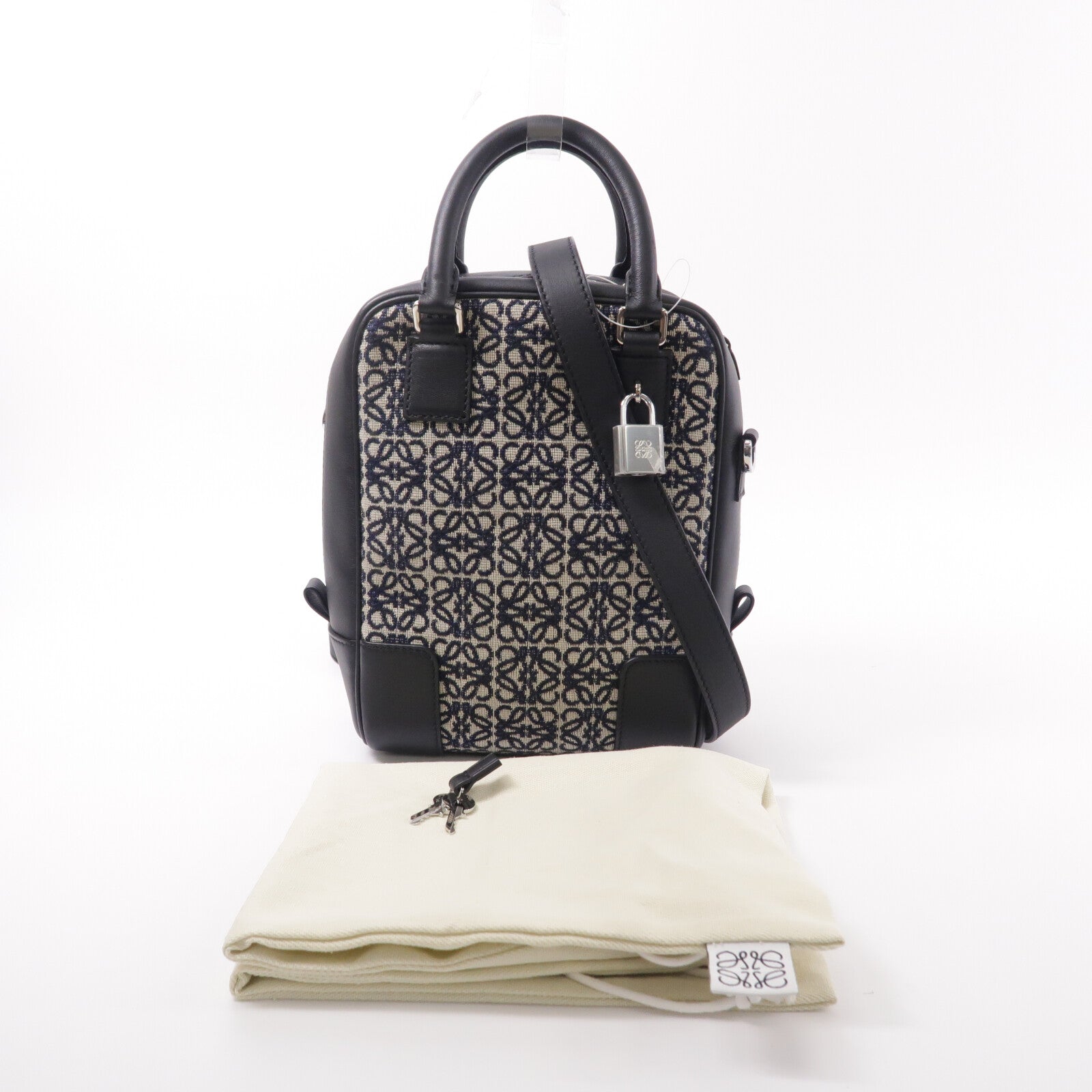 LOEWE 牛皮皮革/帆布Anagram Amazona 15手挽肩背兩用袋