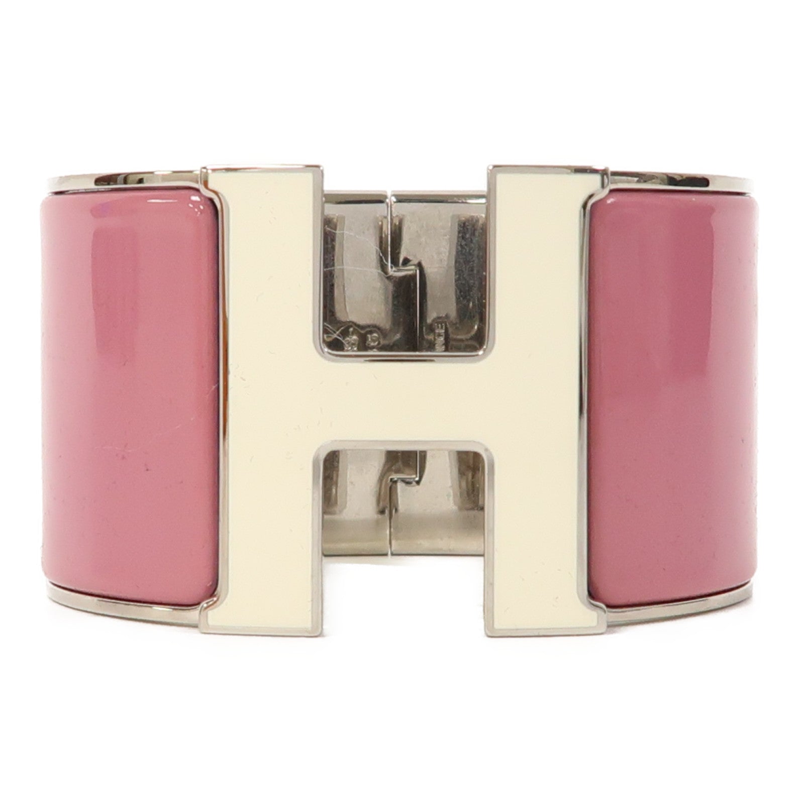 HERMES 金屬Clic Clac H Bangle銀扣手鐲粉紅色