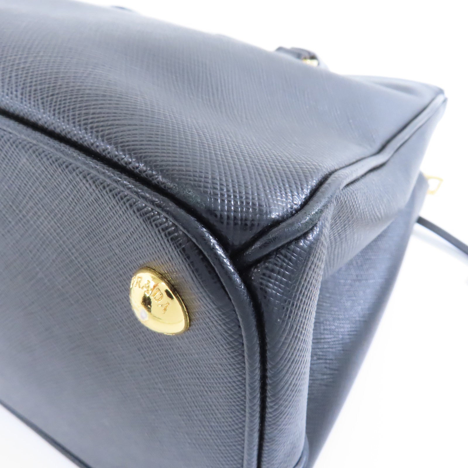 PRADA 牛皮皮革Galleria Bag金扣手挽肩背兩用袋黑色