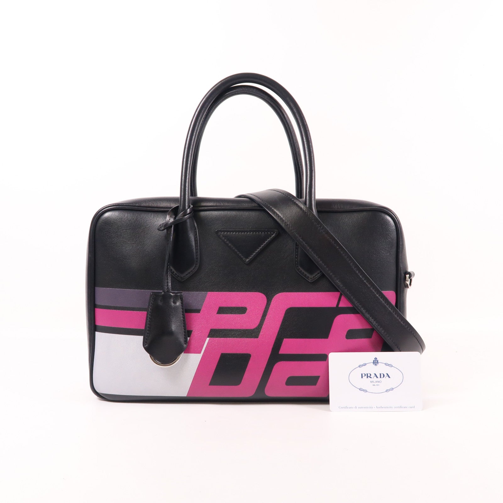 PRADA SHW 2 Way Shoulder Bag 1BB045 Calfskin Leather Black