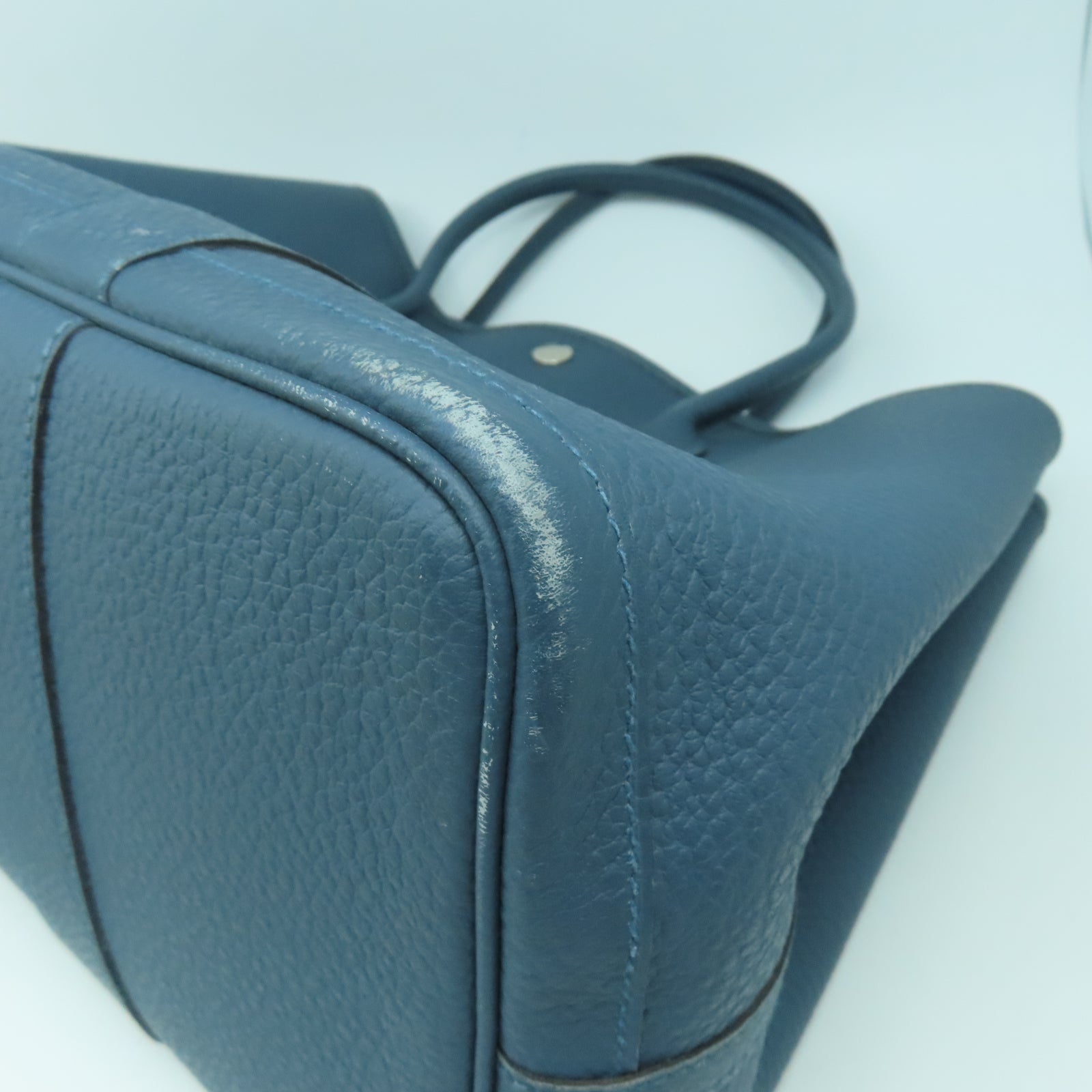HERMES 【激減優惠】Country皮革GardenParty PM銀扣手挽袋藍色