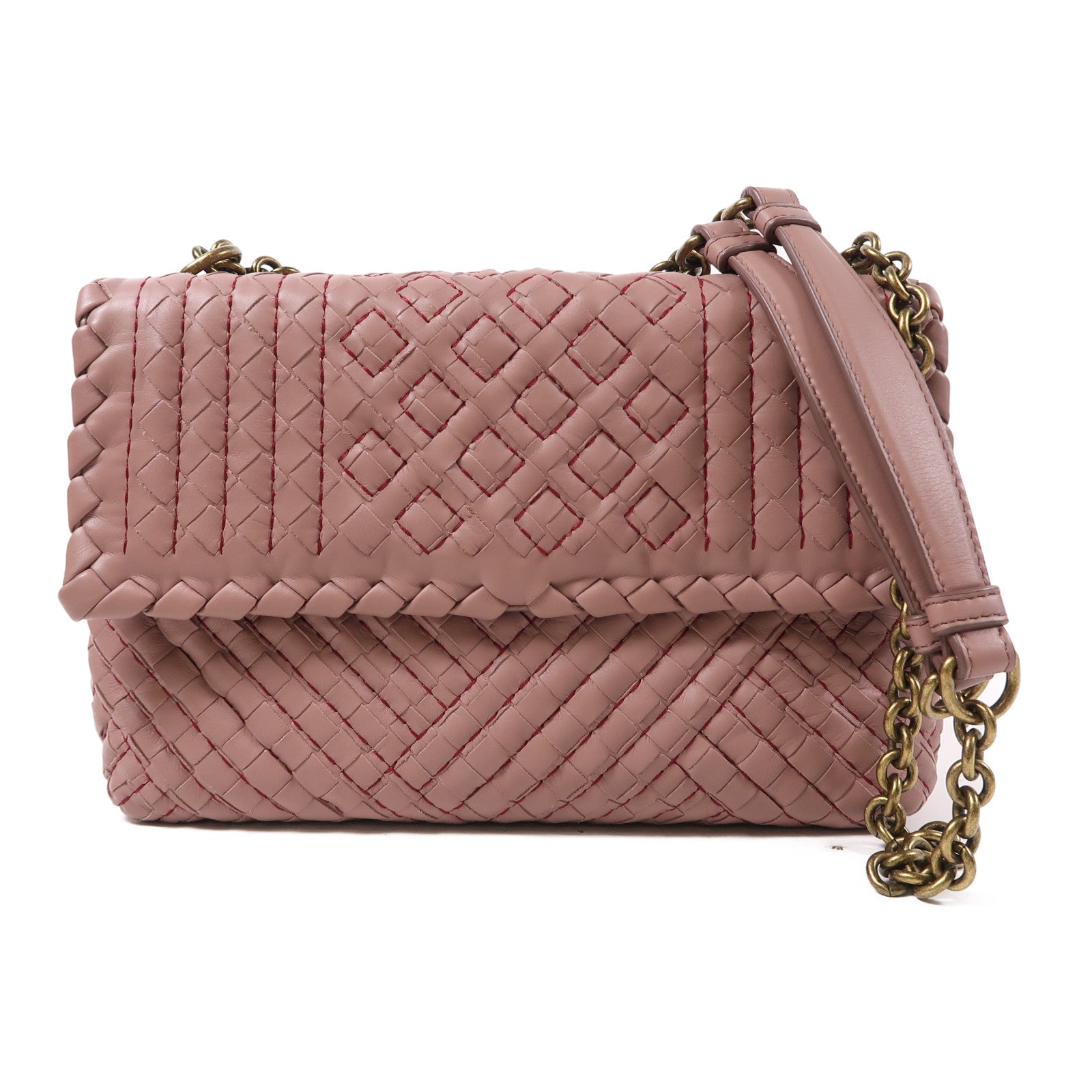 BOTTEGA VENETA 織紋牛皮皮革Shoulder Bag金扣肩背袋粉紅色