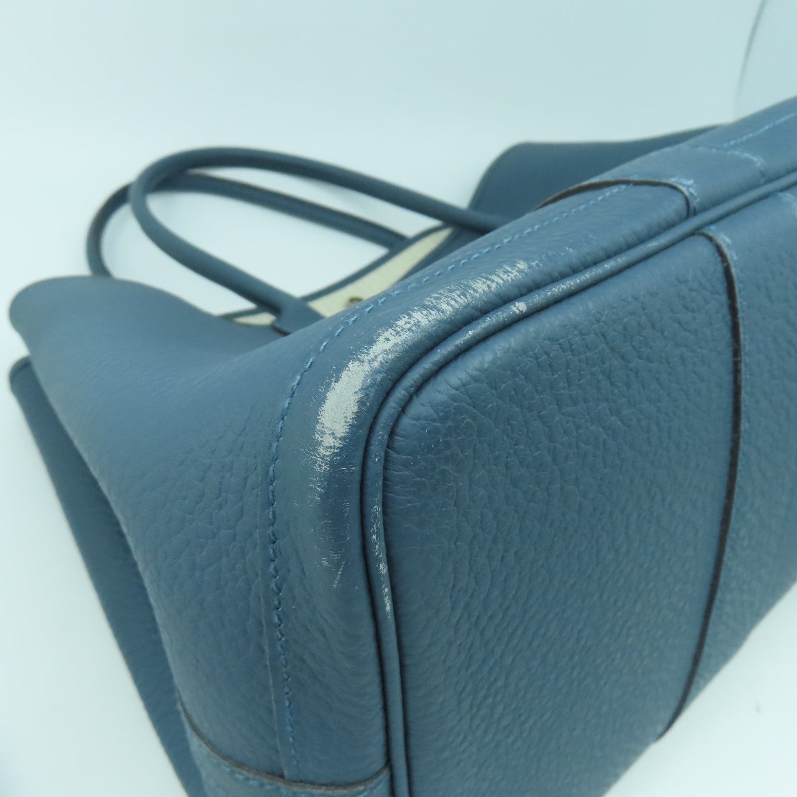 HERMES 【激減優惠】Country皮革GardenParty PM銀扣手挽袋藍色
