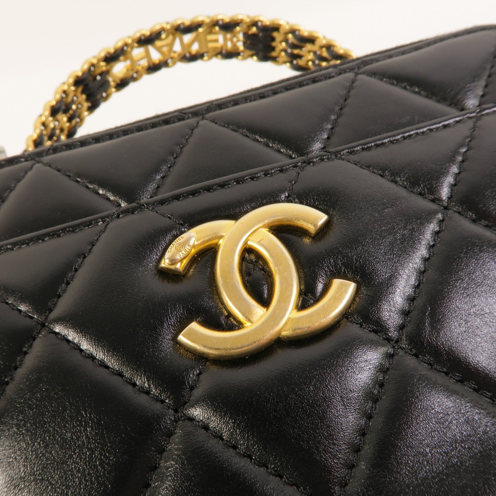 CHANEL 羊皮皮革Vanity Case鏈帶手挽肩背兩用袋