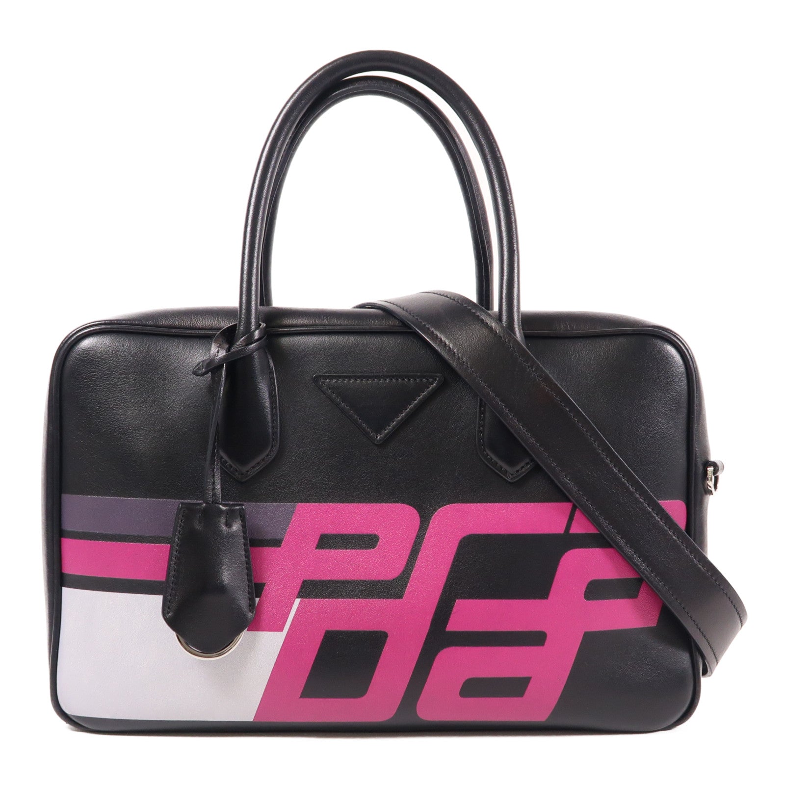 PRADA 【激減優惠】牛皮皮革2 Way Bag銀扣手挽肩背兩用袋