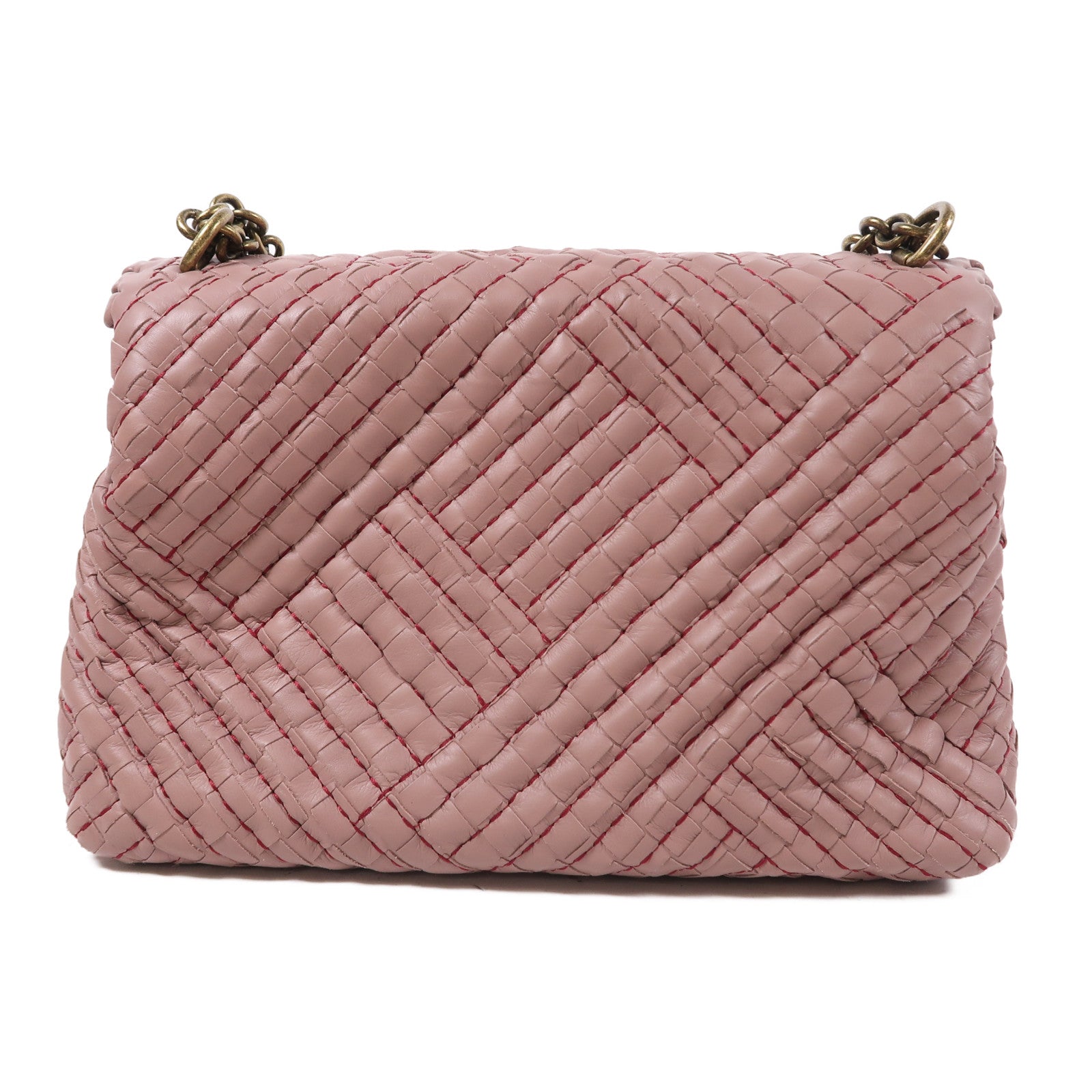 BOTTEGA VENETA 織紋牛皮皮革Shoulder Bag金扣肩背袋粉紅色