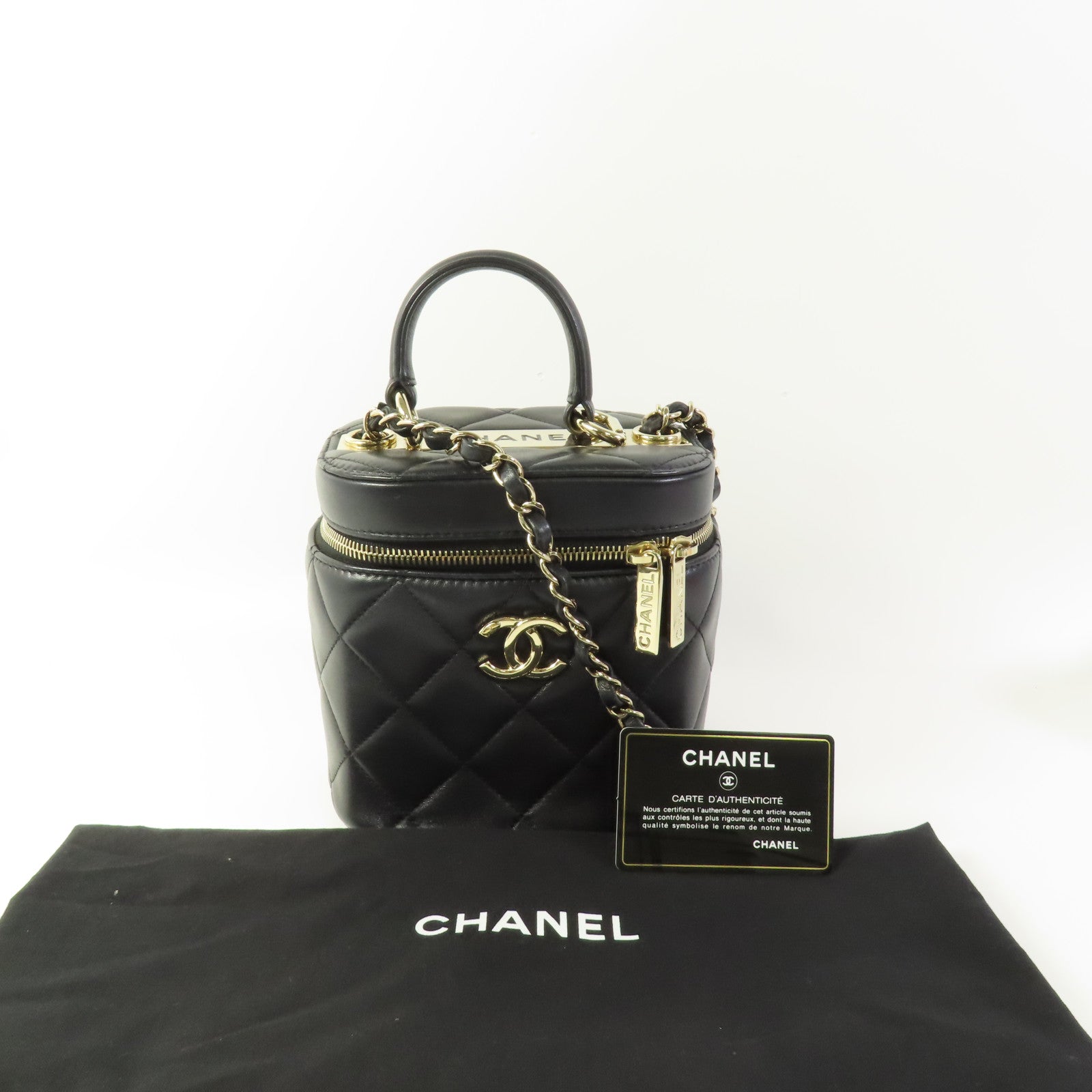 CHANEL CC GHW Trendy CC Vanity Case 2 Way Shoulder Bag Lambskin Leather Black