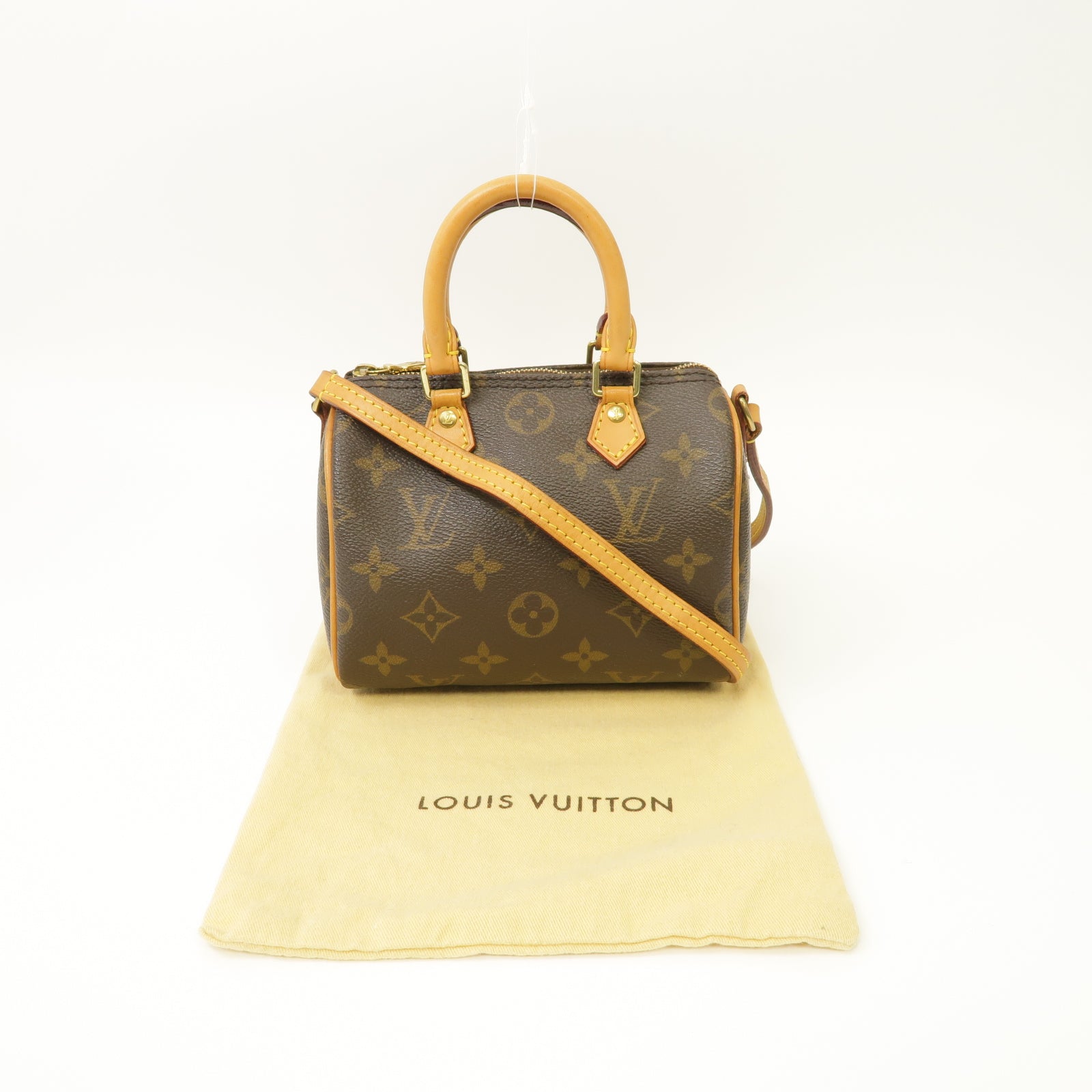 LOUIS VUITTON Monogram Nano Speedy金扣手挽肩背兩用袋啡色