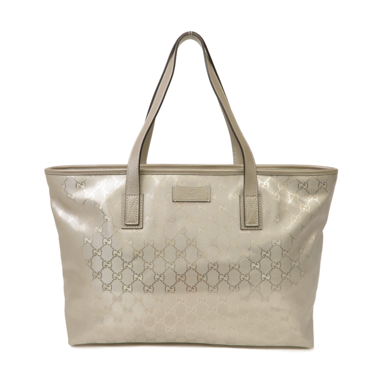 GUCCI 塗層帆布Shoulder Tote銀扣肩背袋銀色