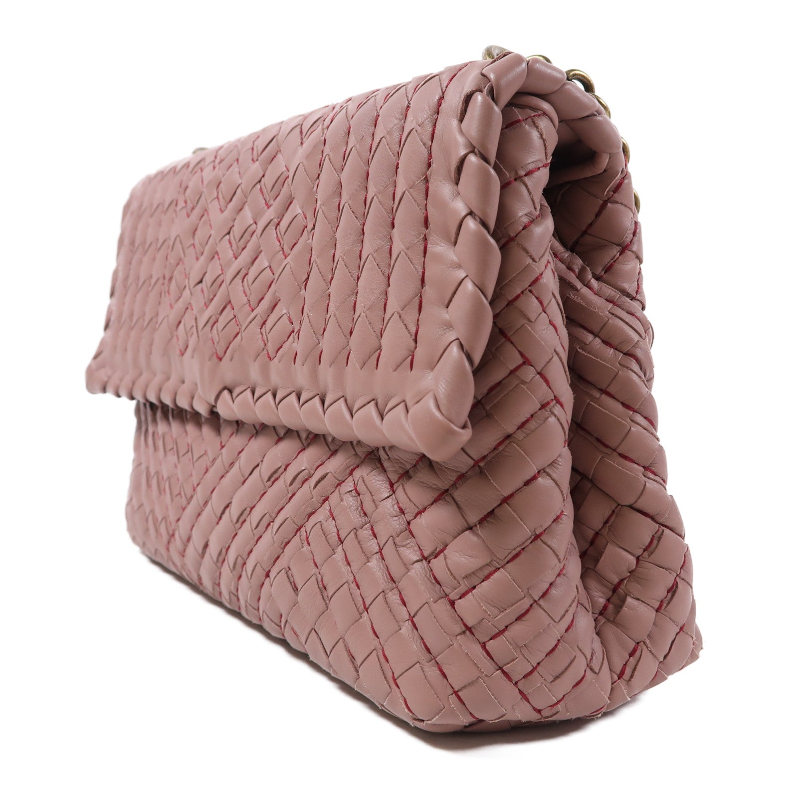 BOTTEGA VENETA 織紋牛皮皮革Shoulder Bag金扣肩背袋粉紅色