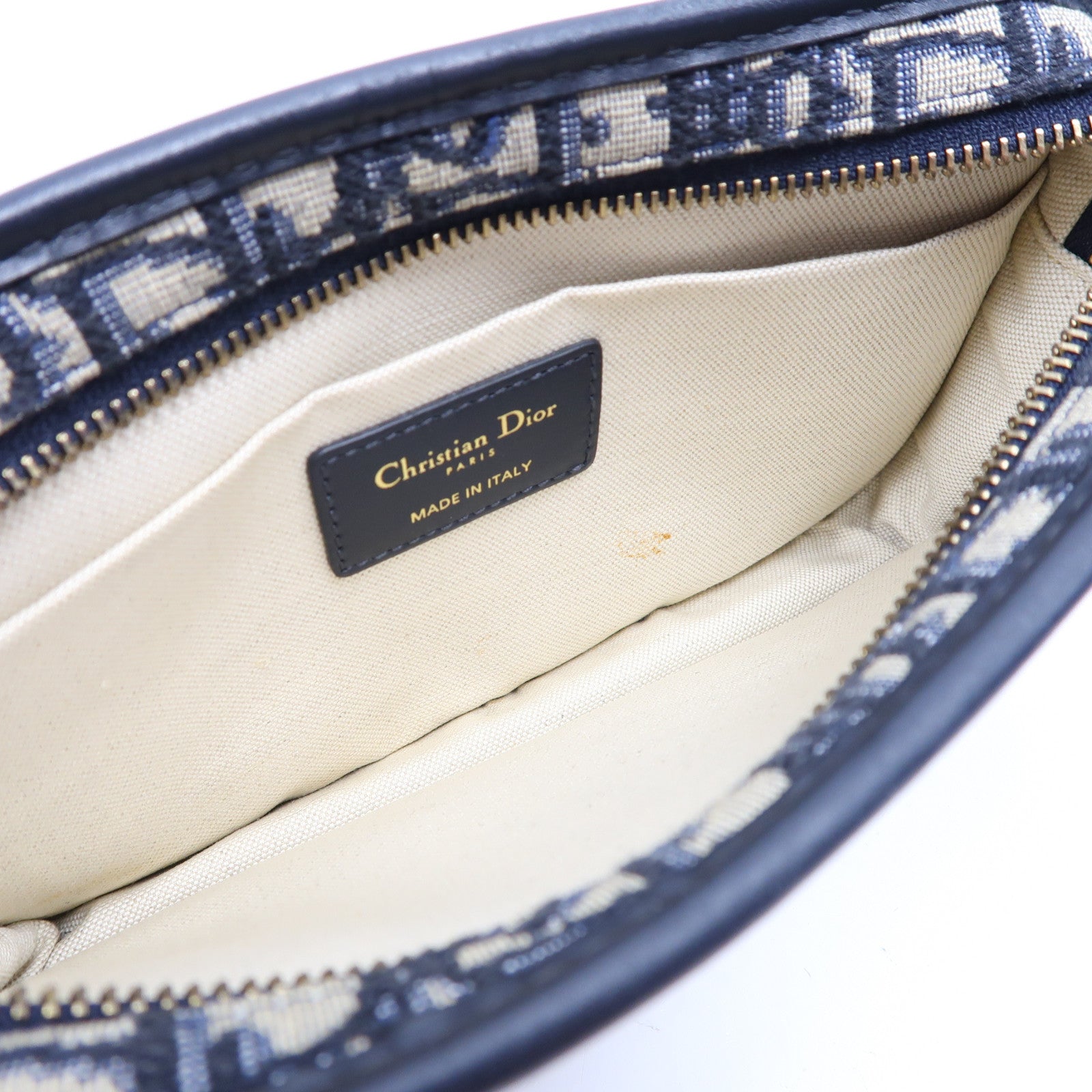 Dior 帆布Clutch Bag金扣手拿包深藍色/米色