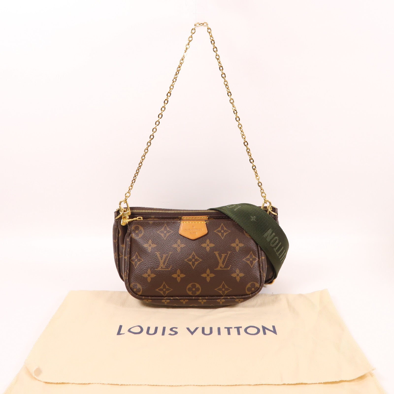 LOUIS VUITTON Monogram Multi Pochette Accessoires金扣肩背袋棕色