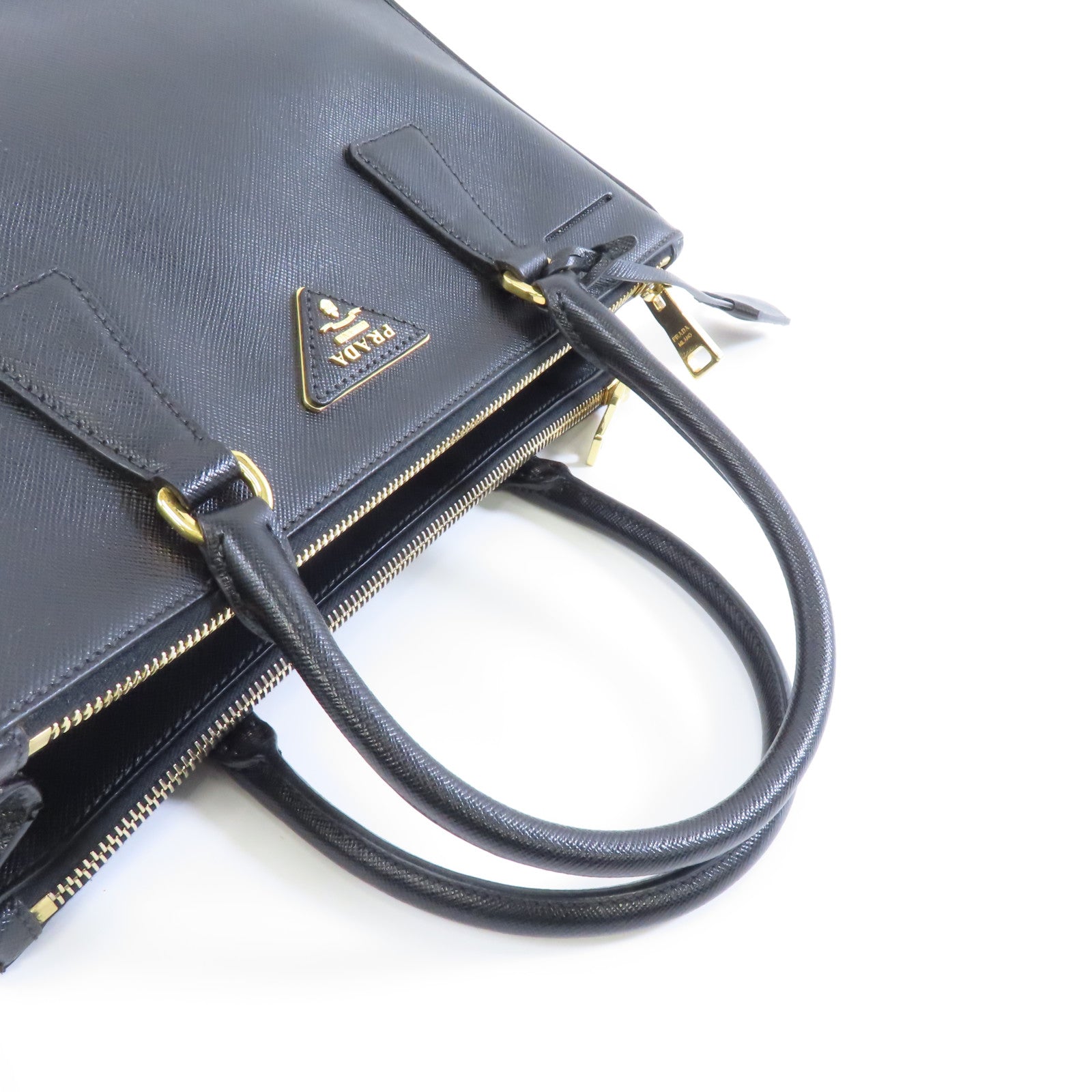 PRADA 牛皮皮革Galleria Bag金扣手挽肩背兩用袋黑色