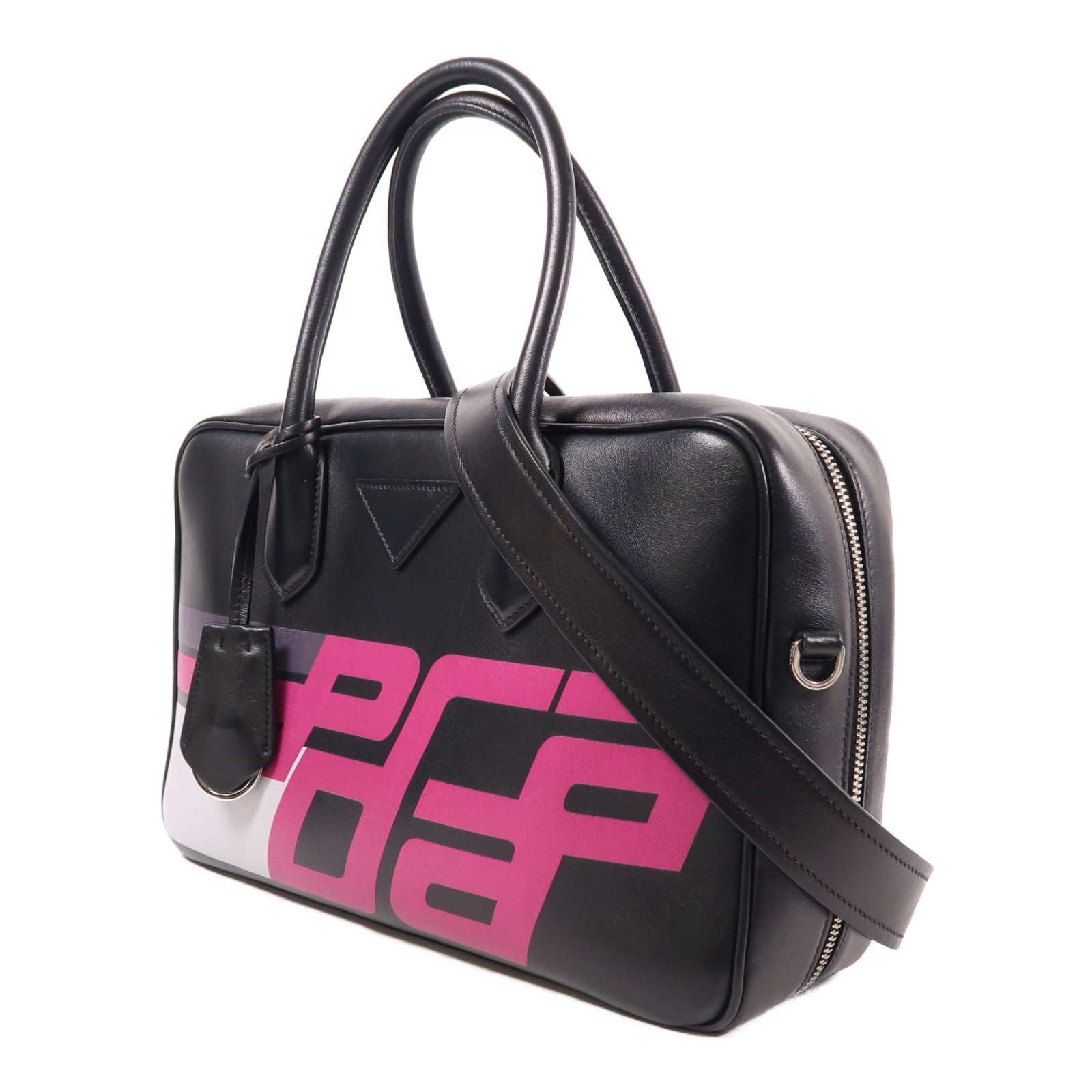 PRADA SHW 2 Way Shoulder Bag 1BB045 Calfskin Leather Black