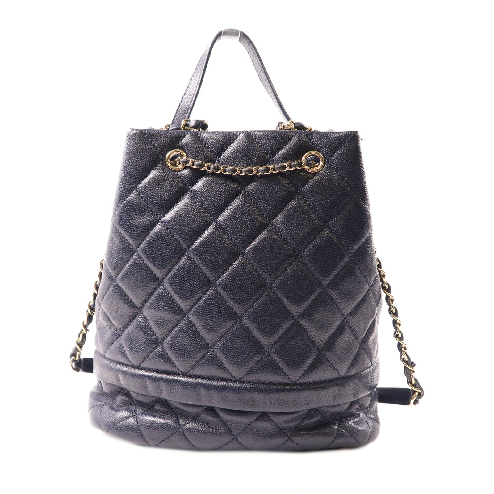 CHANEL CC GHW Bucket Bag 2 Way Shoulder Bag Handbag AS0895 Calfskin Leather Navy