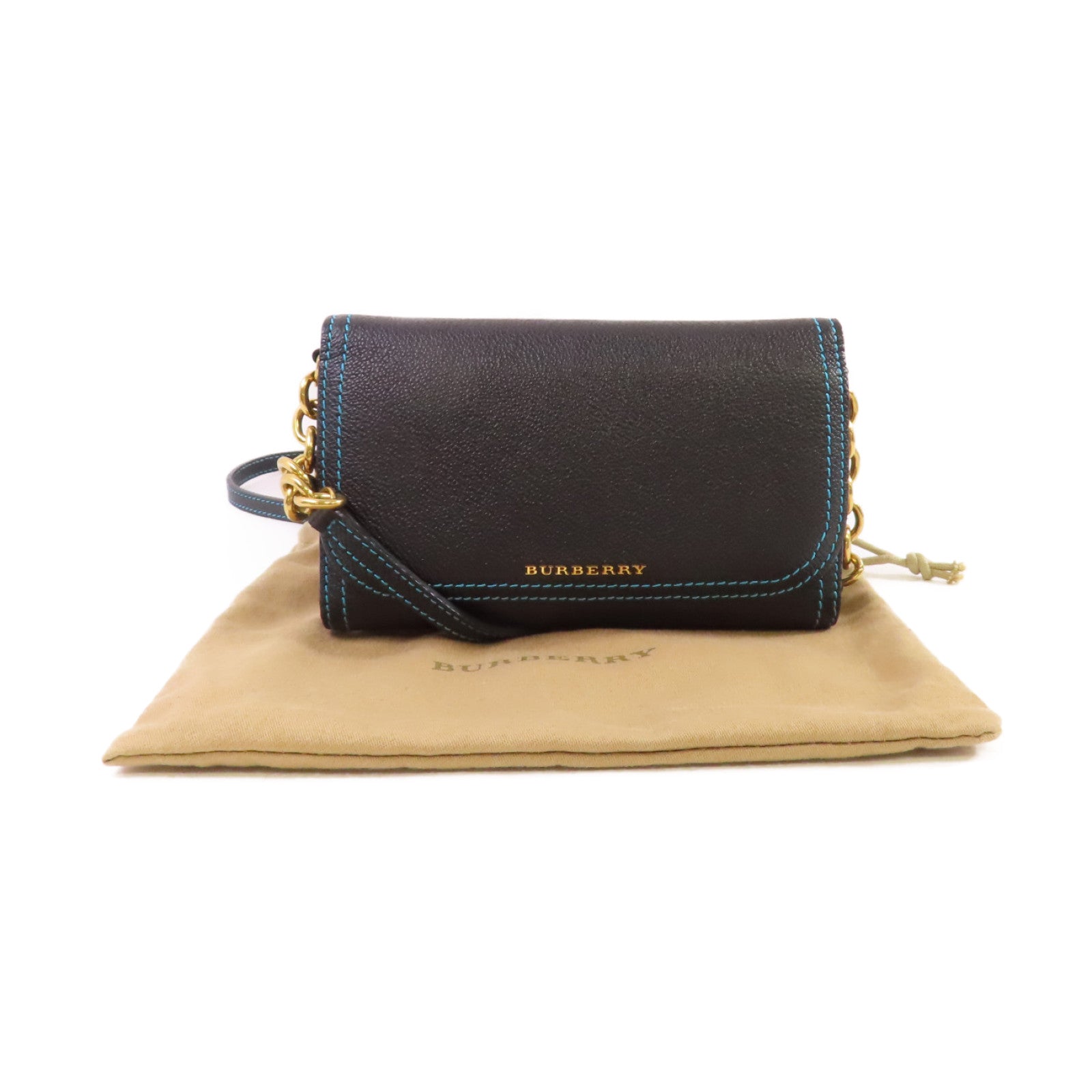 BURBERRY 牛皮皮革Wallet On Chain Shoulder Bag金扣肩背袋黑色