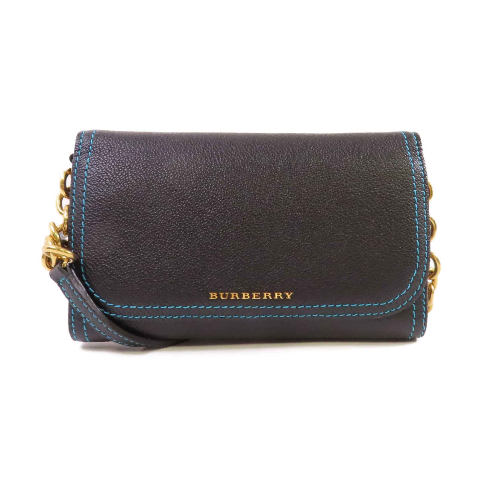 BURBERRY 牛皮皮革Wallet On Chain Shoulder Bag金扣肩背袋黑色