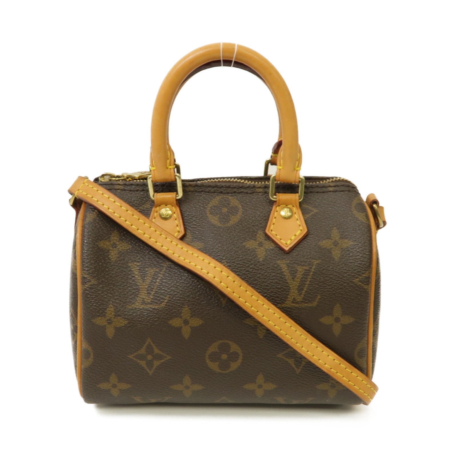 LOUIS VUITTON Monogram Nano Speedy金扣手挽肩背兩用袋啡色