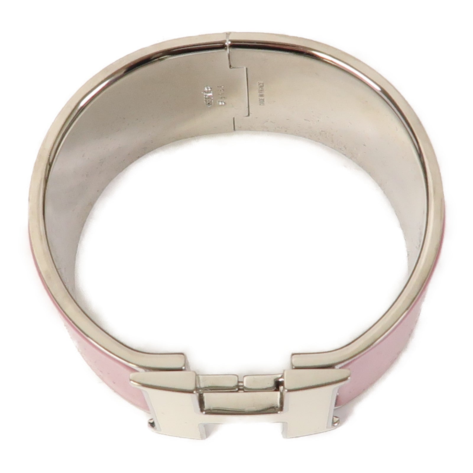 HERMES 金屬Clic Clac H Bangle銀扣手鐲粉紅色