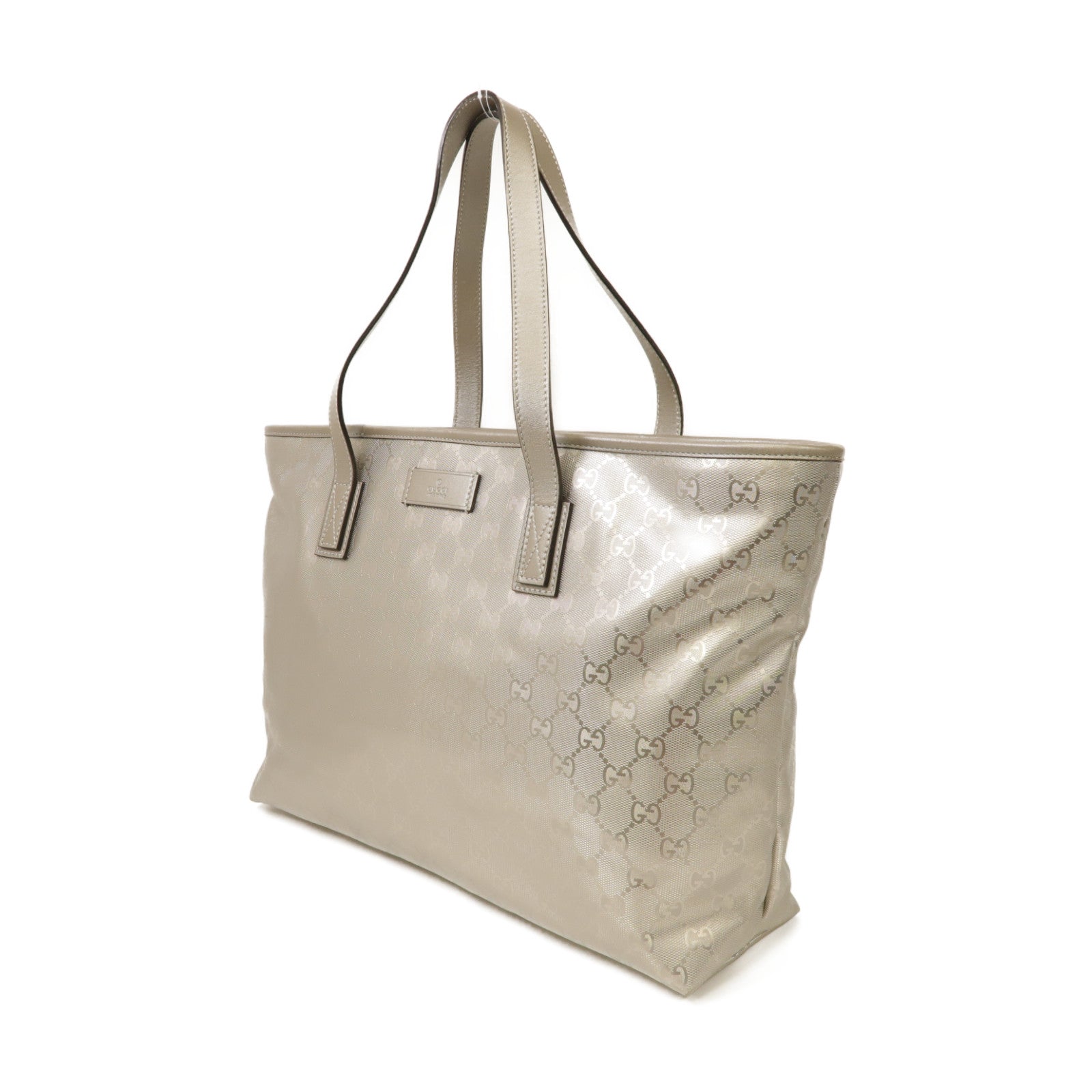 GUCCI 塗層帆布Shoulder Tote銀扣肩背袋銀色