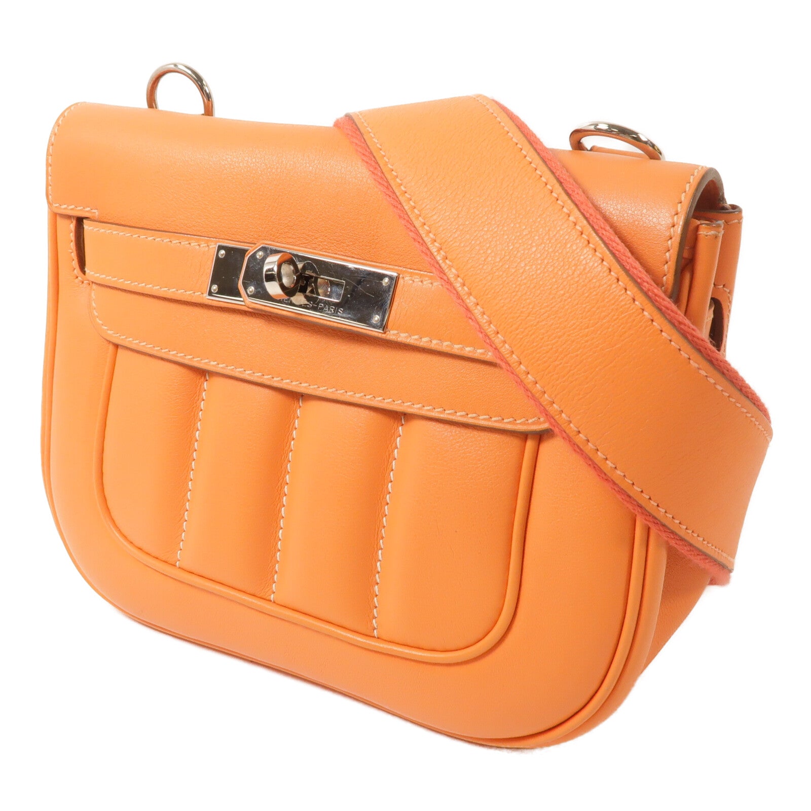HERMES Swift皮革Mini Berline銀扣肩背袋Feu