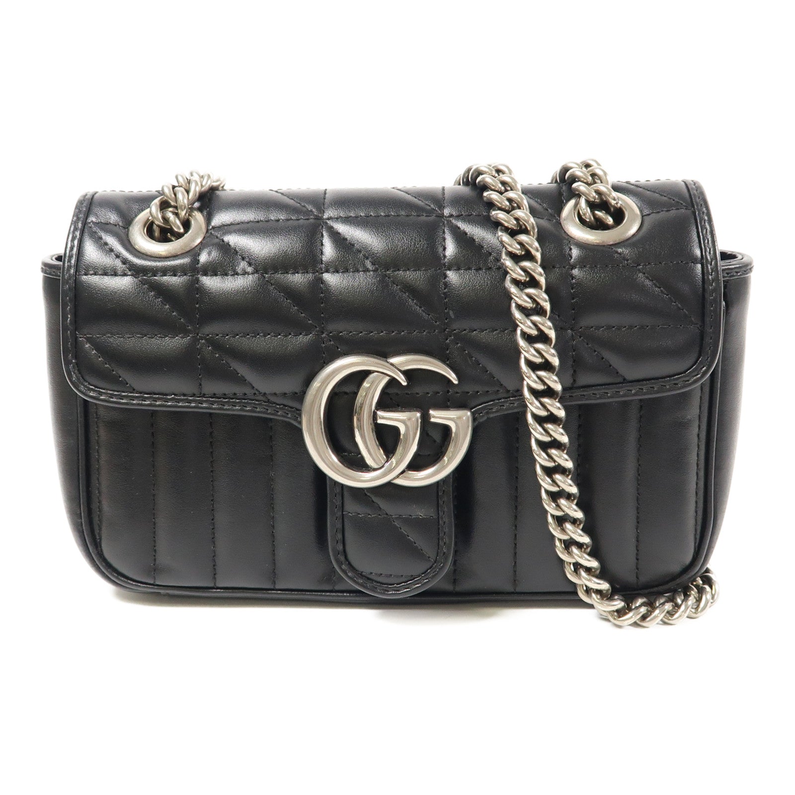 GUCCI 牛皮皮革GG Marmont Mini Shoulder銀扣肩背袋