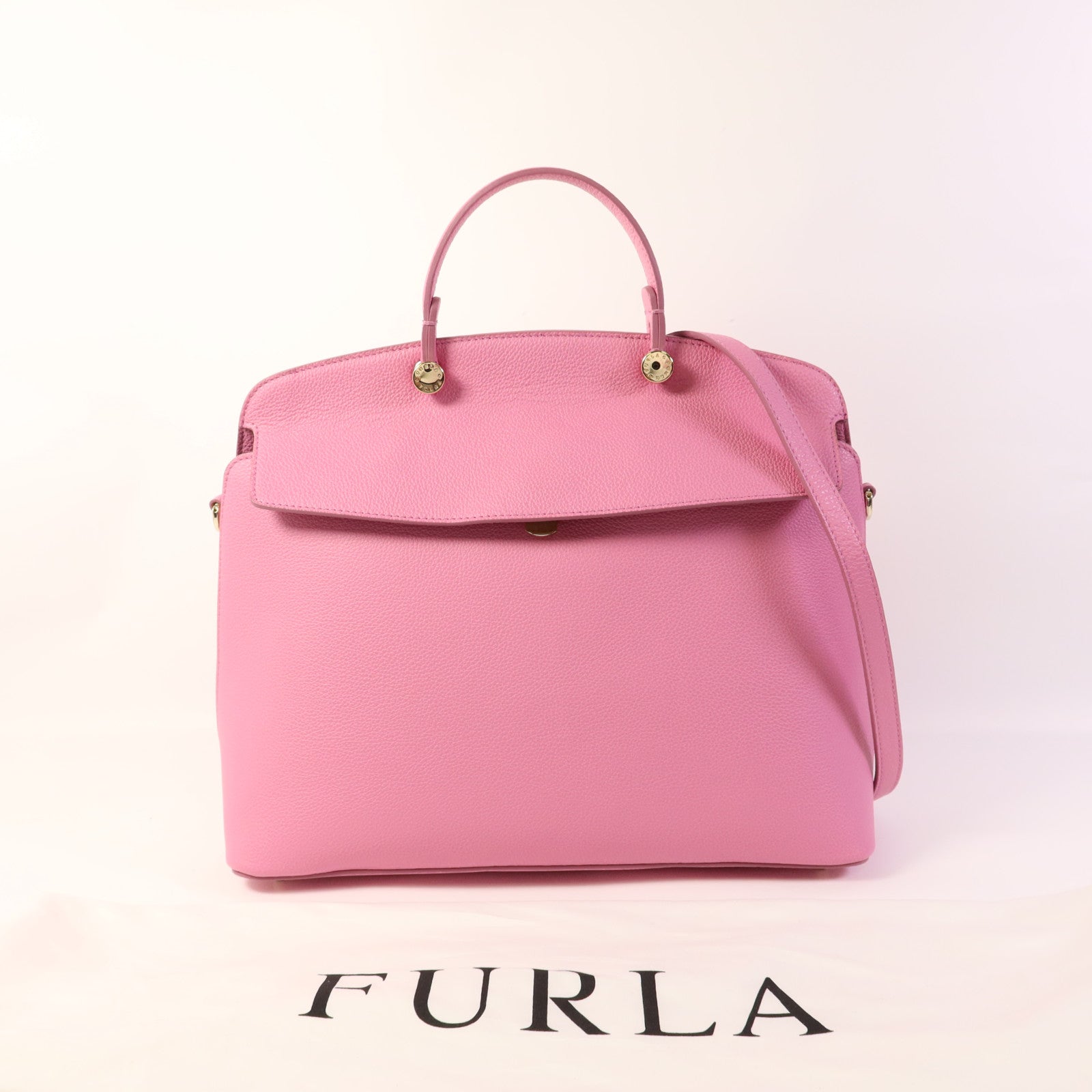 Furla 牛皮皮革2 Way Shoulder金扣手挽肩背兩用袋