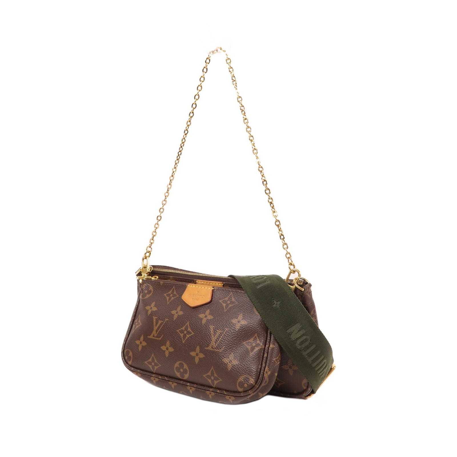 LOUIS VUITTON Monogram Multi Pochette Accessoires金扣肩背袋棕色