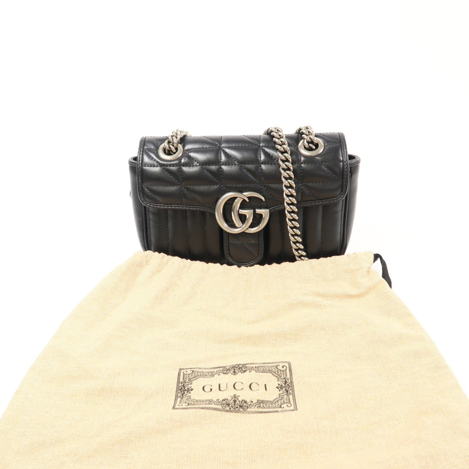 GUCCI 牛皮皮革GG Marmont Mini Shoulder銀扣肩背袋