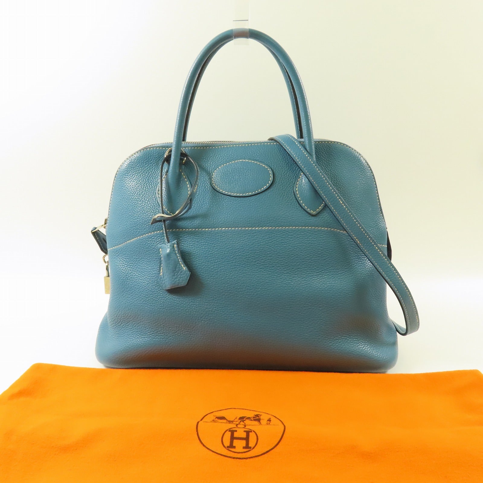 HERMES PHW Bolide 31 2way Shoulder Bag Clemence Leather Bleu Jean