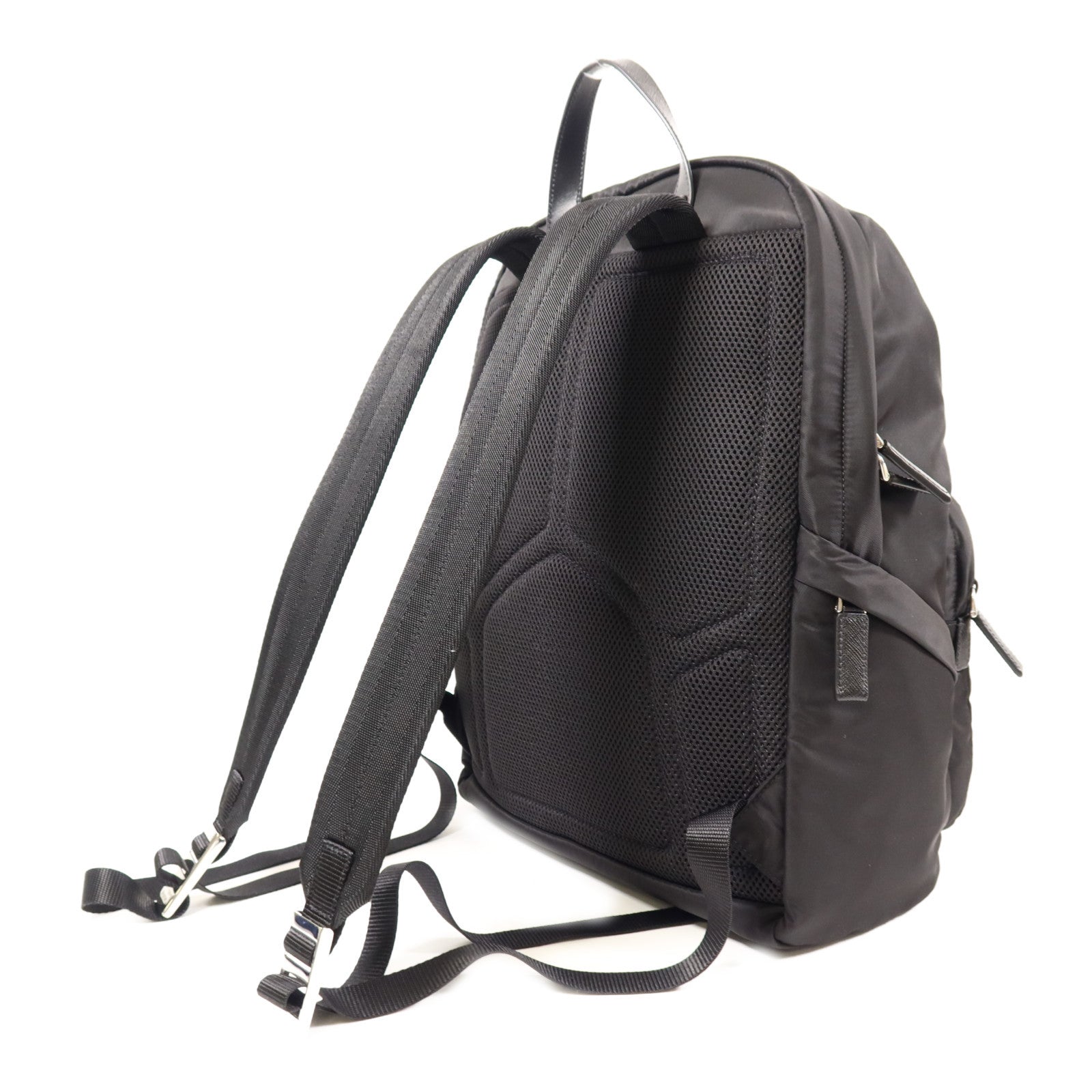 PRADA 尼龍/Saffiano皮革Backpack銀扣背包