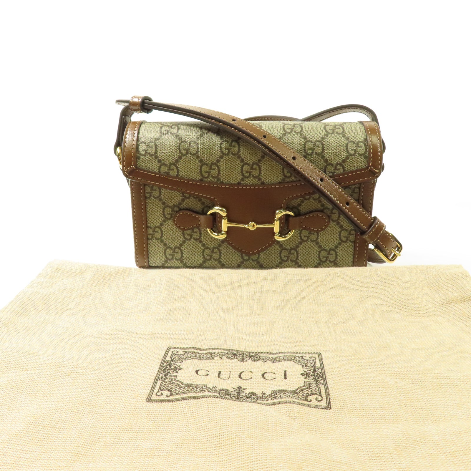 GUCCI 塗層帆布Horsebit 1955 Mini金扣肩背袋
