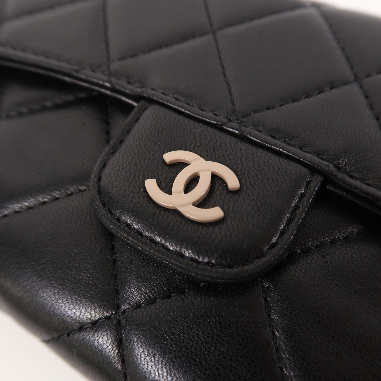 CHANEL 菱格羊皮皮革Long Wallet銀扣長錢包黑色