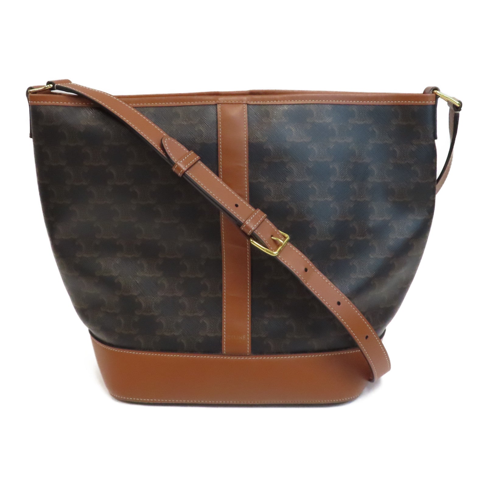 CELINE 塗層帆布Medium Triomphe Bucket金扣肩背袋啡色