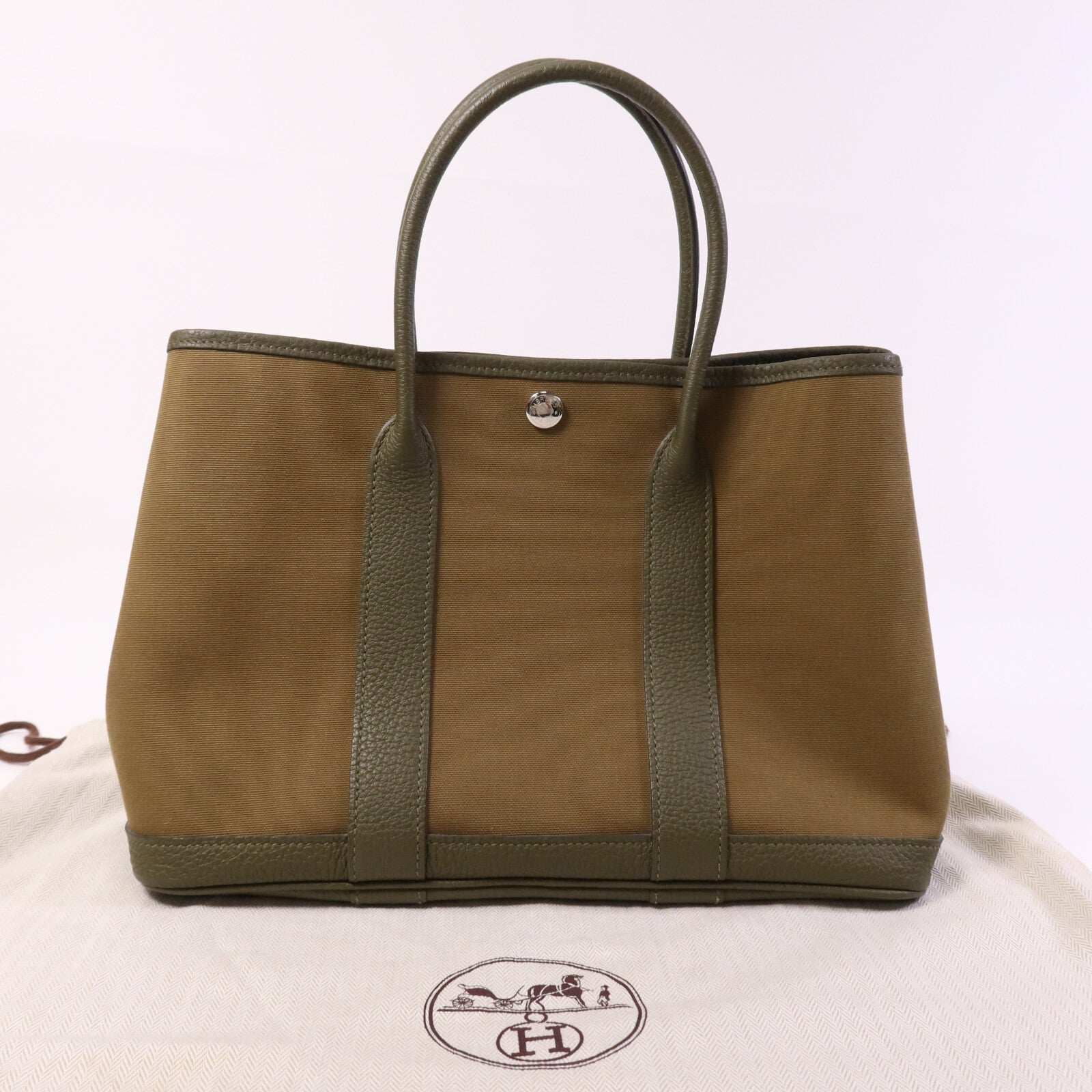 HERMES 帆布Garden Party TPM銀扣手挽袋Canopee
