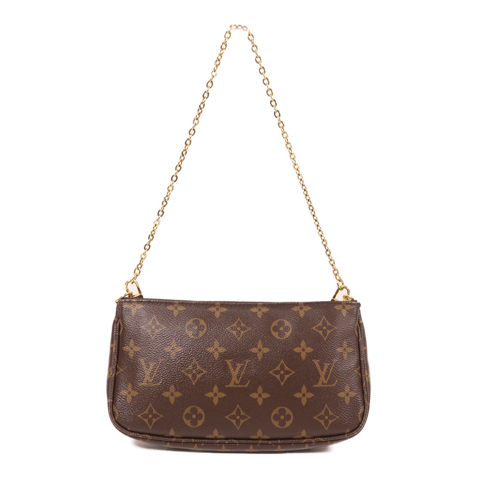 LOUIS VUITTON Monogram Multi Pochette Accessoires金扣肩背袋棕色