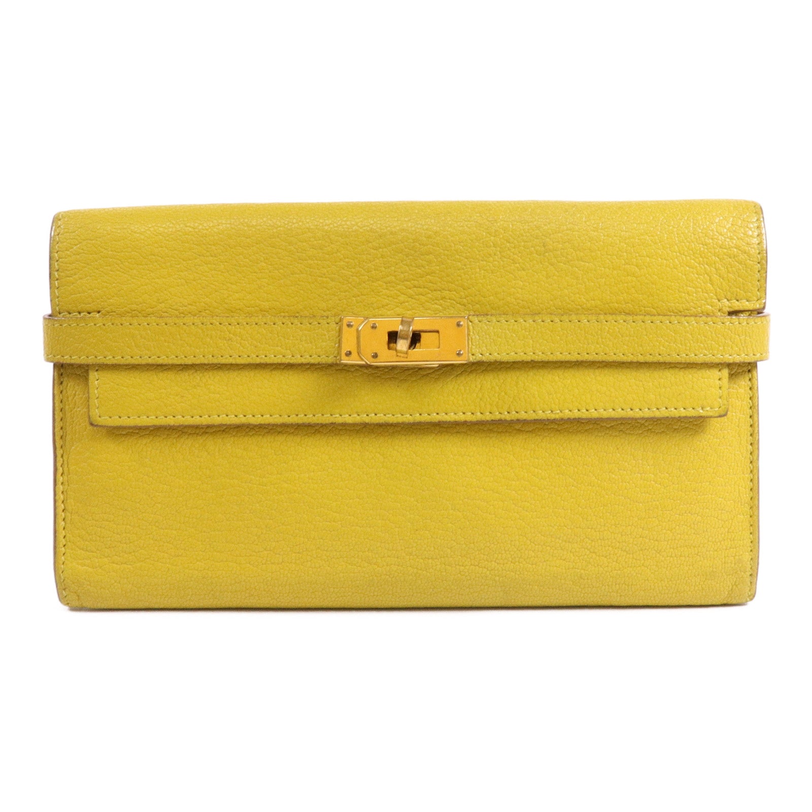 HERMES Chevre皮革Kelly Wallet長錢包Jaune Ambre