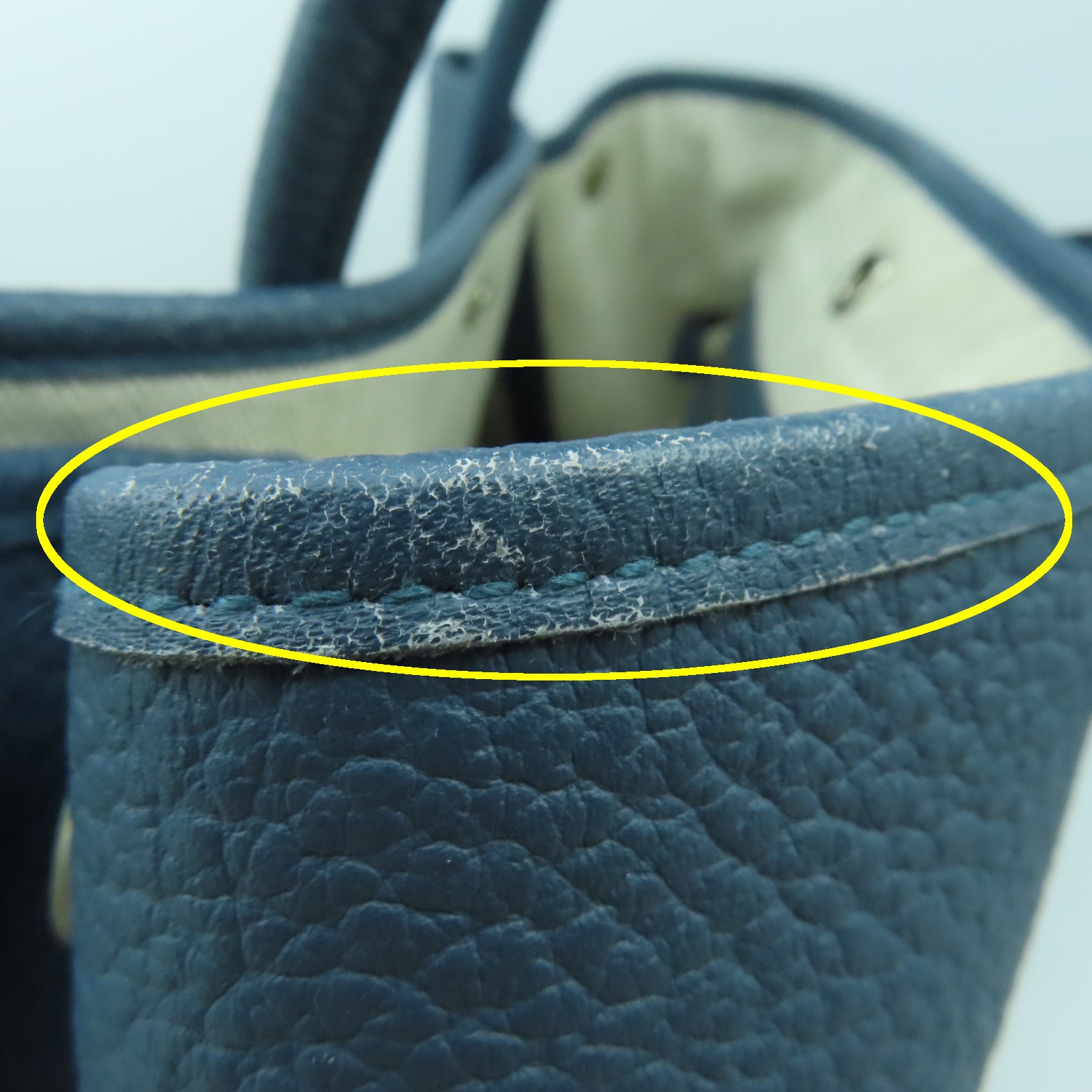 HERMES 【激減優惠】Country皮革GardenParty PM銀扣手挽袋藍色