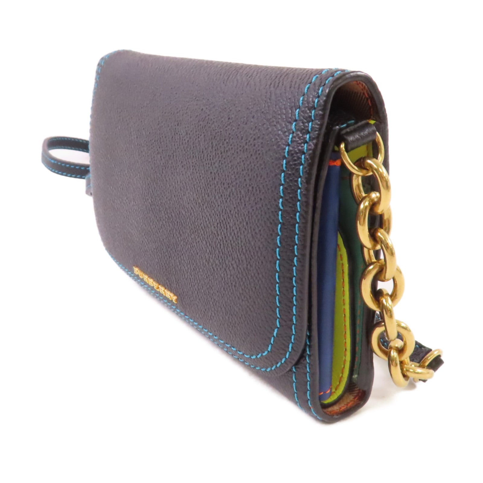 BURBERRY 牛皮皮革Wallet On Chain Shoulder Bag金扣肩背袋黑色