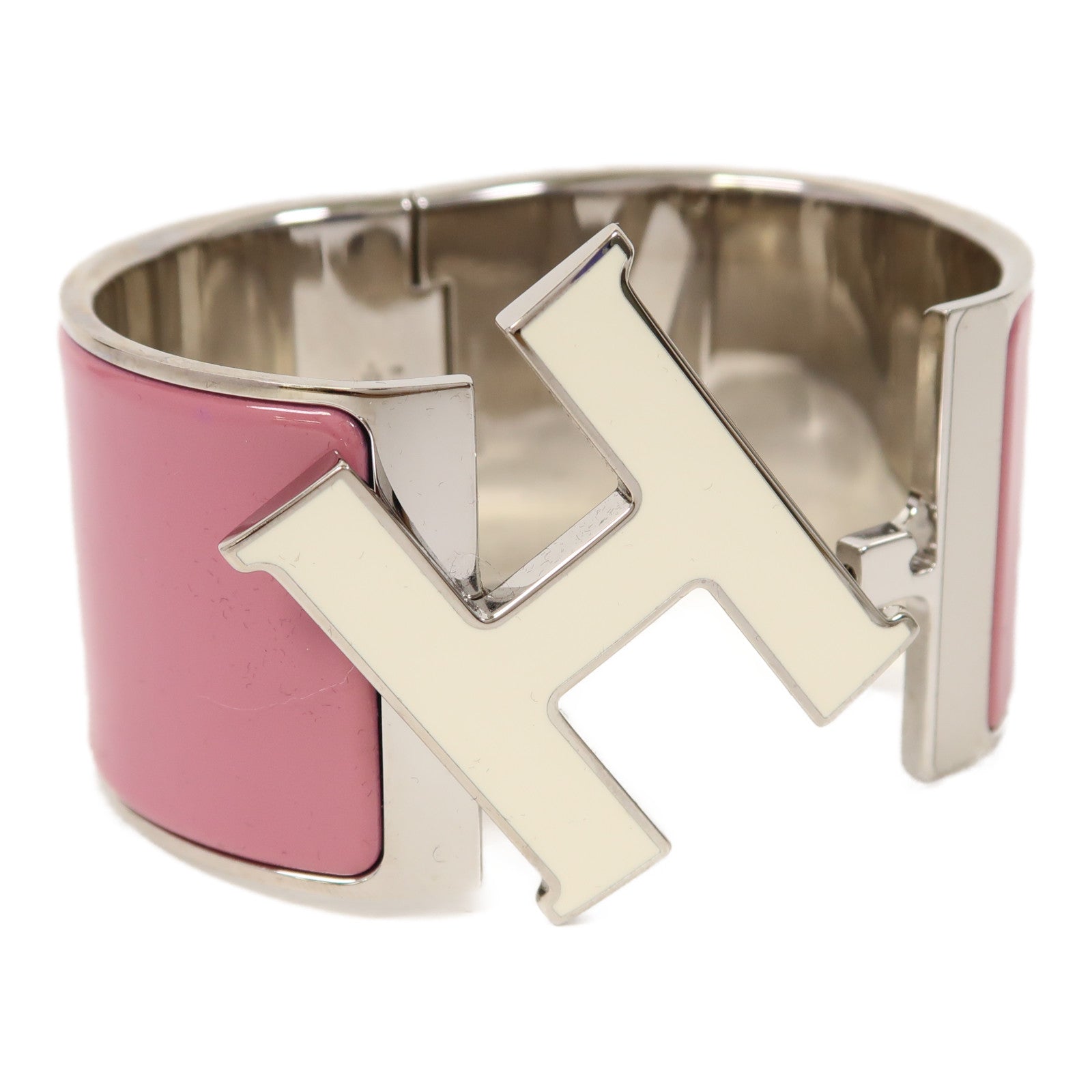 HERMES 金屬Clic Clac H Bangle銀扣手鐲粉紅色