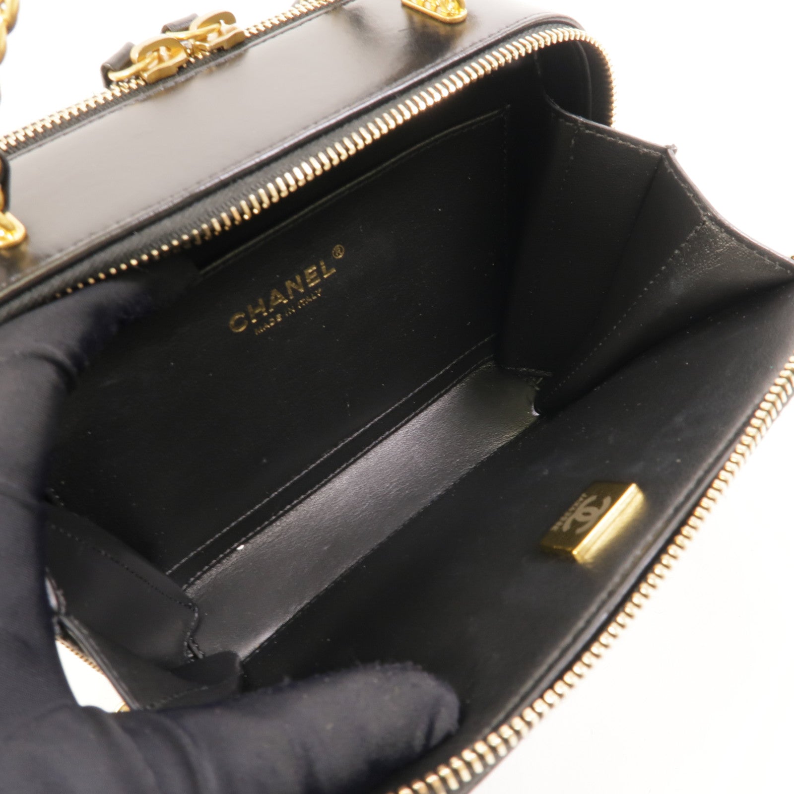 CHANEL 羊皮皮革Vanity Case鏈帶手挽肩背兩用袋
