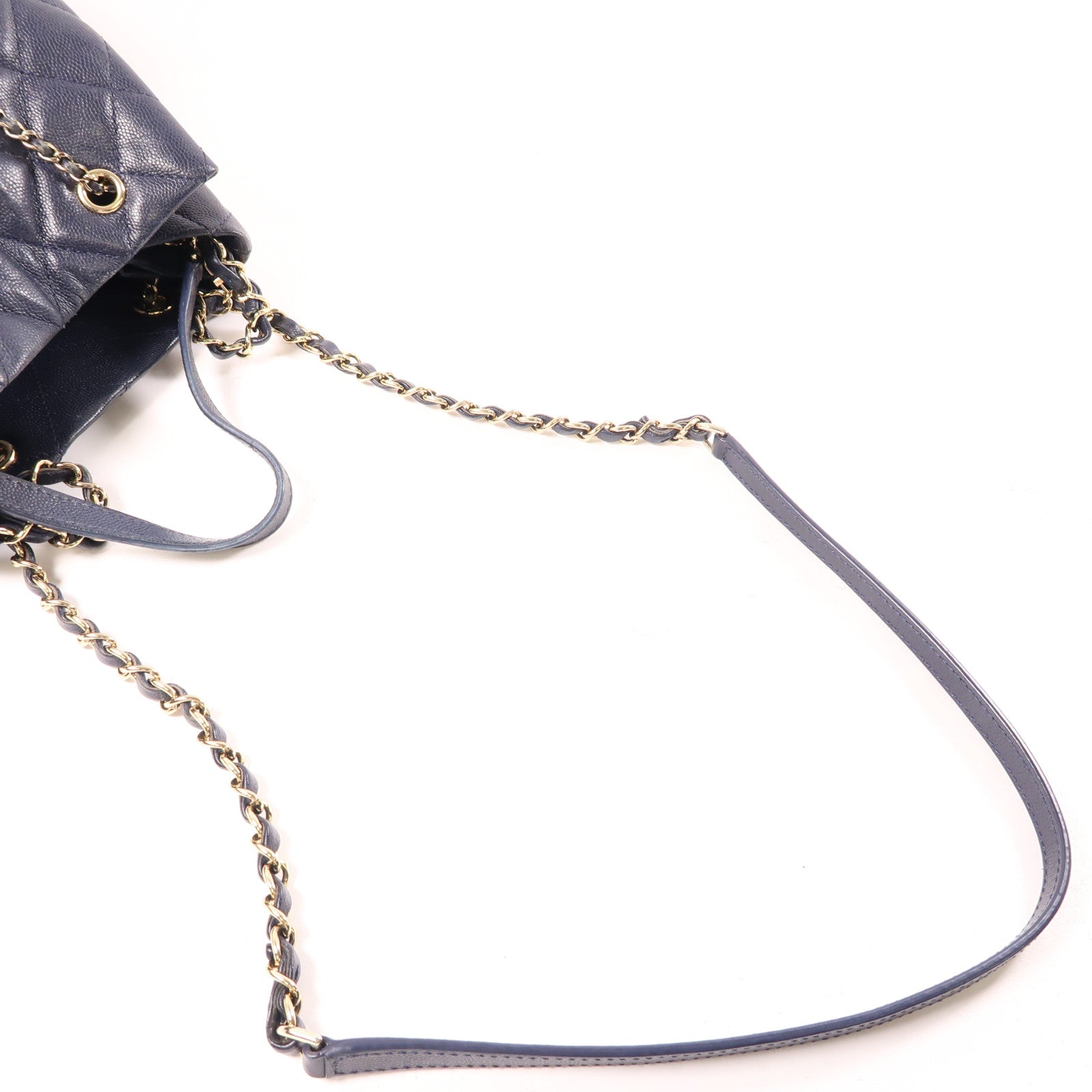 CHANEL CC GHW Bucket Bag 2 Way Shoulder Bag Handbag AS0895 Calfskin Leather Navy