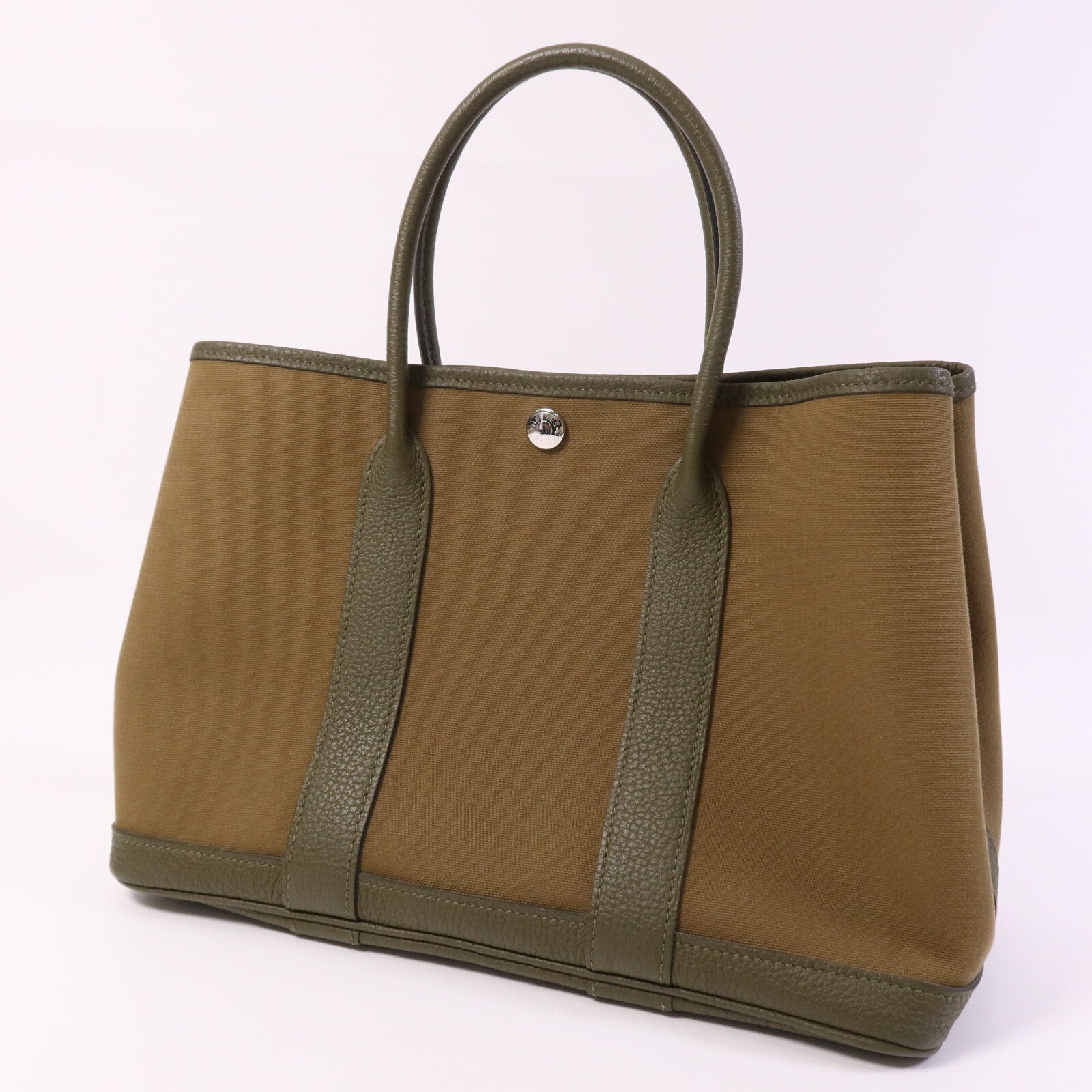 HERMES 帆布Garden Party TPM銀扣手挽袋Canopee