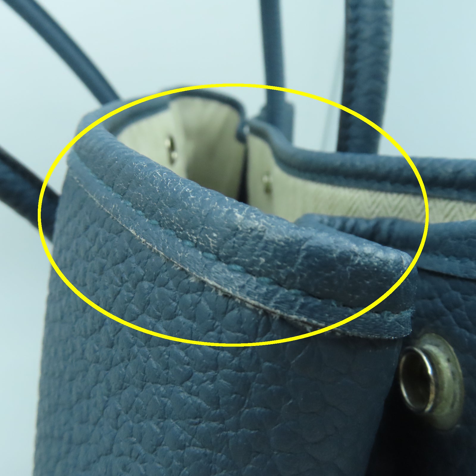 HERMES 【激減優惠】Country皮革GardenParty PM銀扣手挽袋藍色