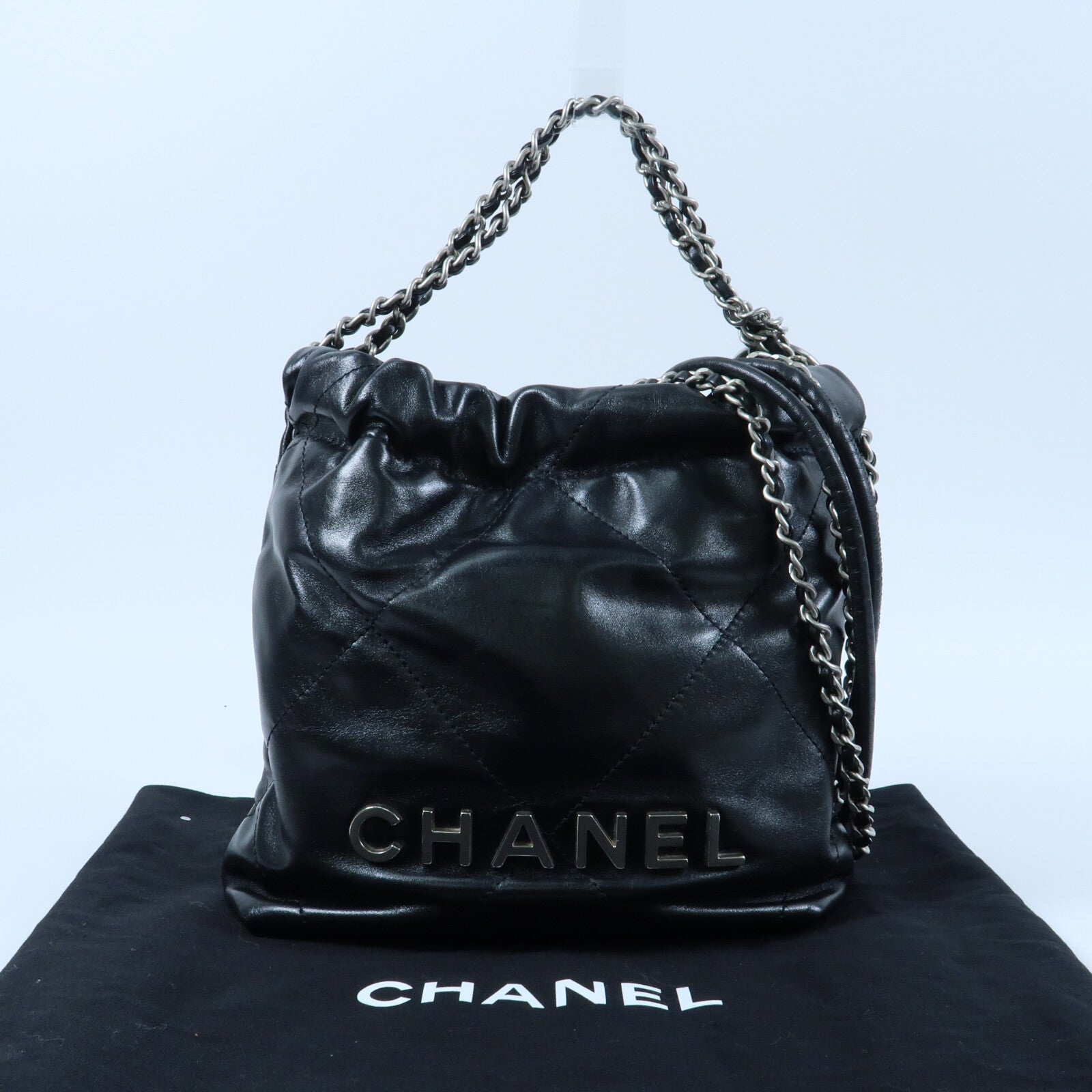 CHANEL 牛皮皮革Mini 22銀扣手挽肩背兩用袋