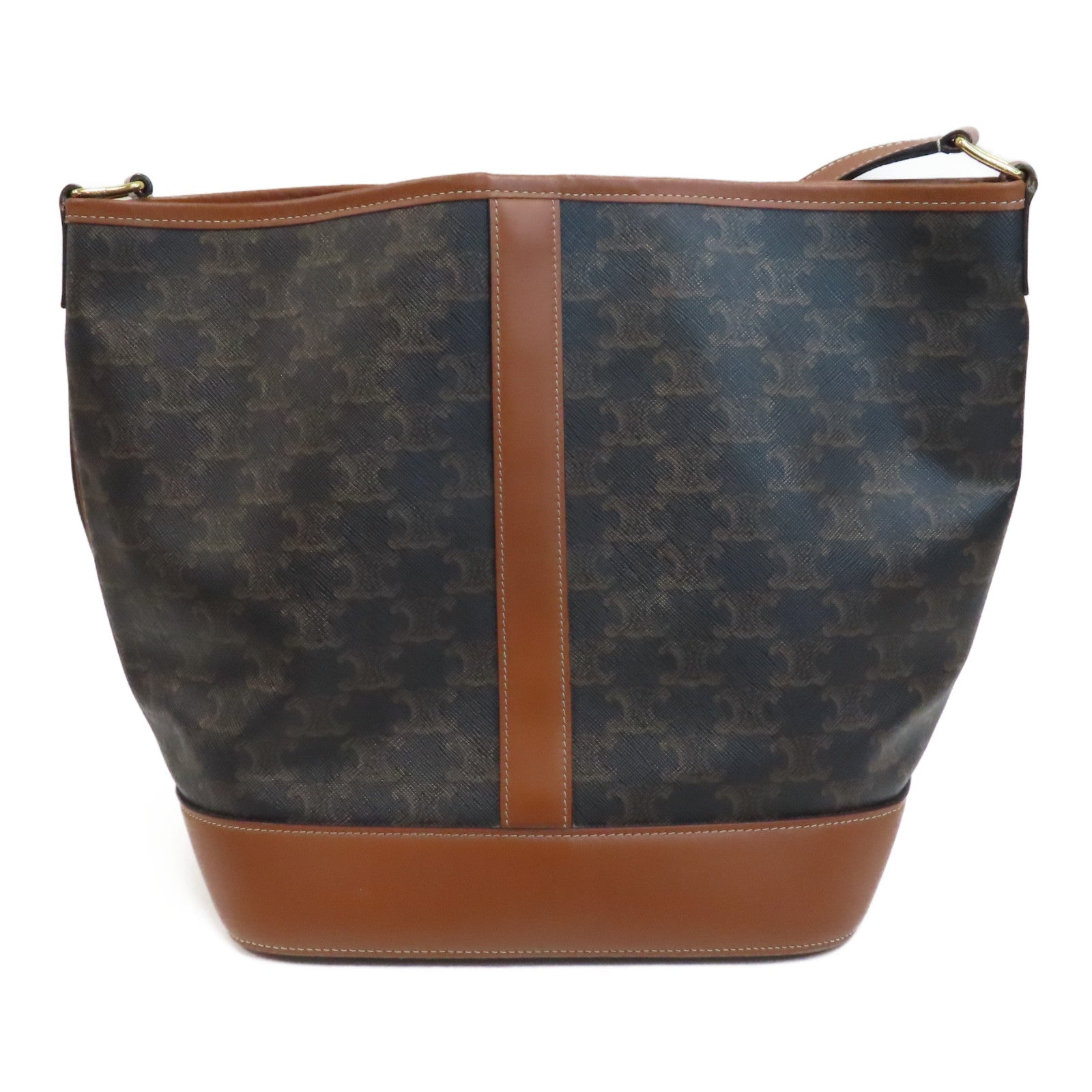 CELINE 塗層帆布Medium Triomphe Bucket金扣肩背袋啡色