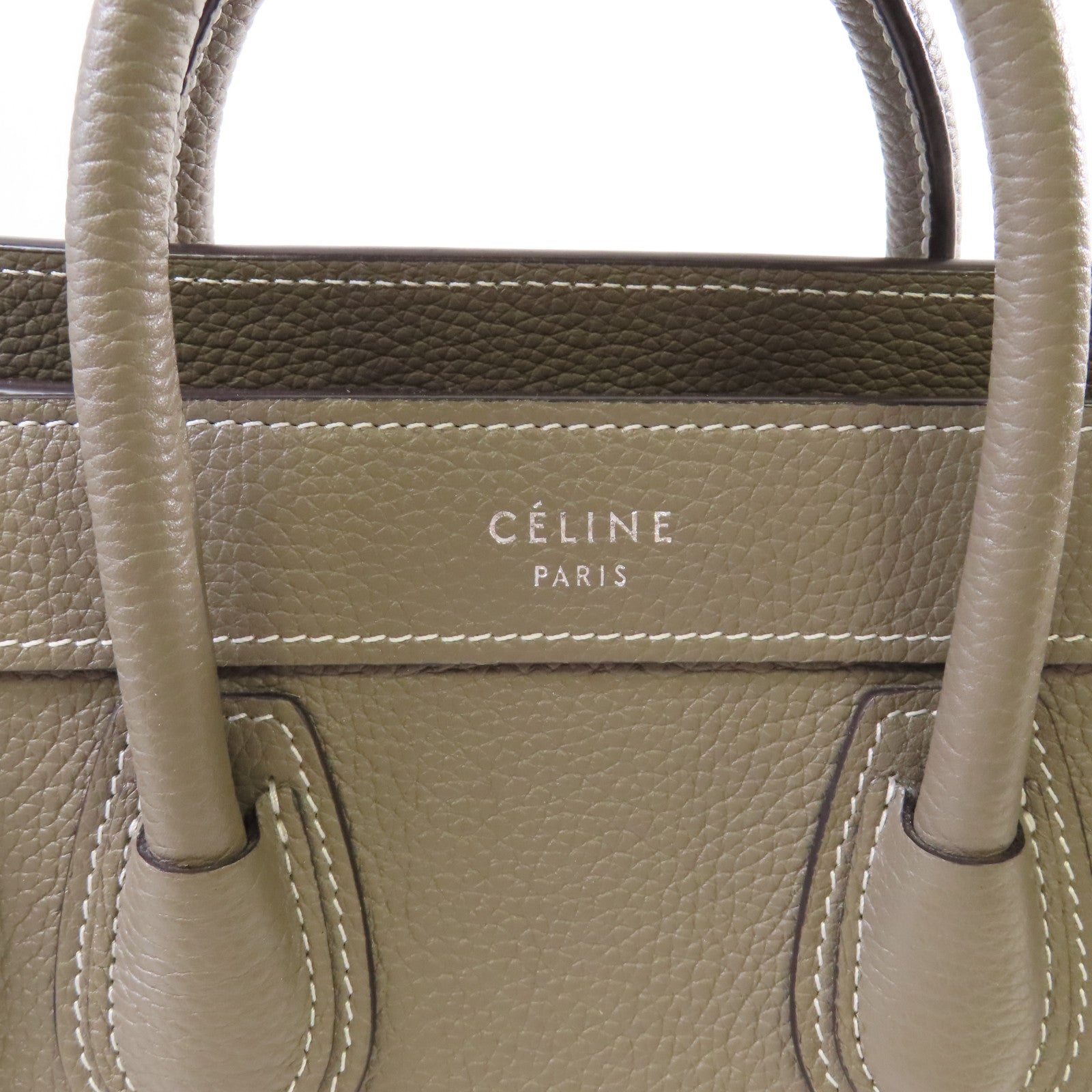 CELINE 【激減優惠】牛皮皮革Nano Luggage Shoulder Bag銀扣手挽肩背兩用袋灰色